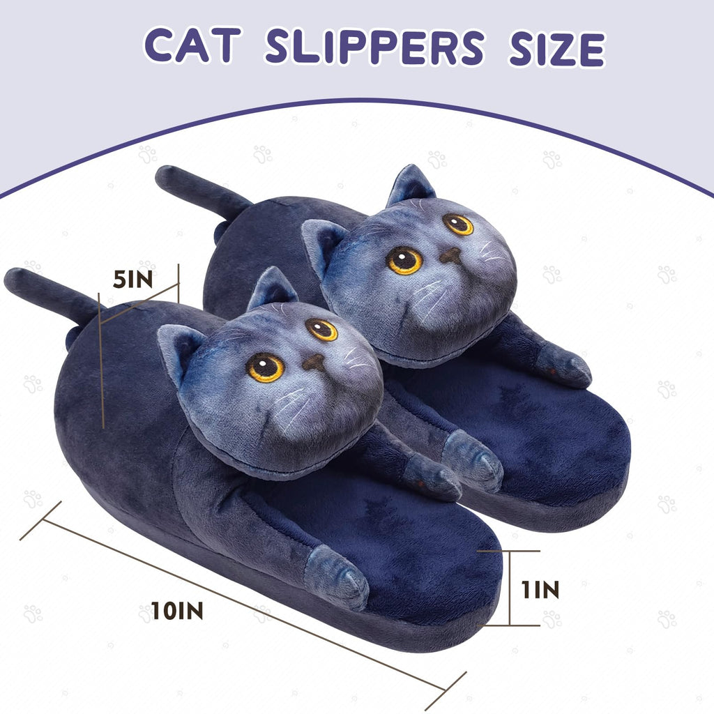 Funny Cat Slippers for Women,Fuzzy Animal Indoor House Shoes with Soft Memory Foam,Comfy Plush Warm Slip-on Slippers,Cat Gifts for Cat Lover