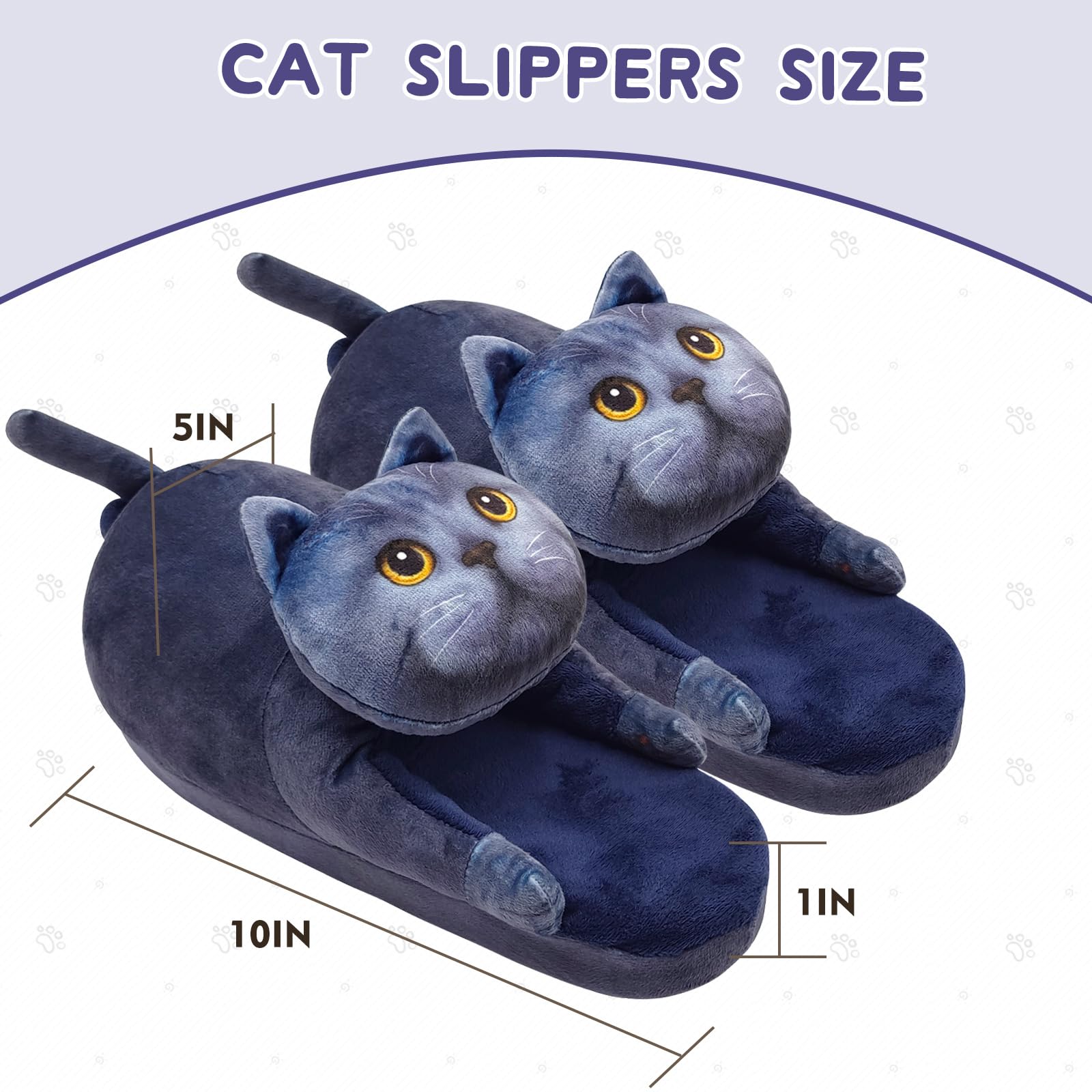 Funny Cat Slippers for Women,Fuzzy Animal Indoor House Shoes with Soft Memory Foam,Comfy Plush Warm Slip-on Slippers,Cat Gifts for Cat Lover