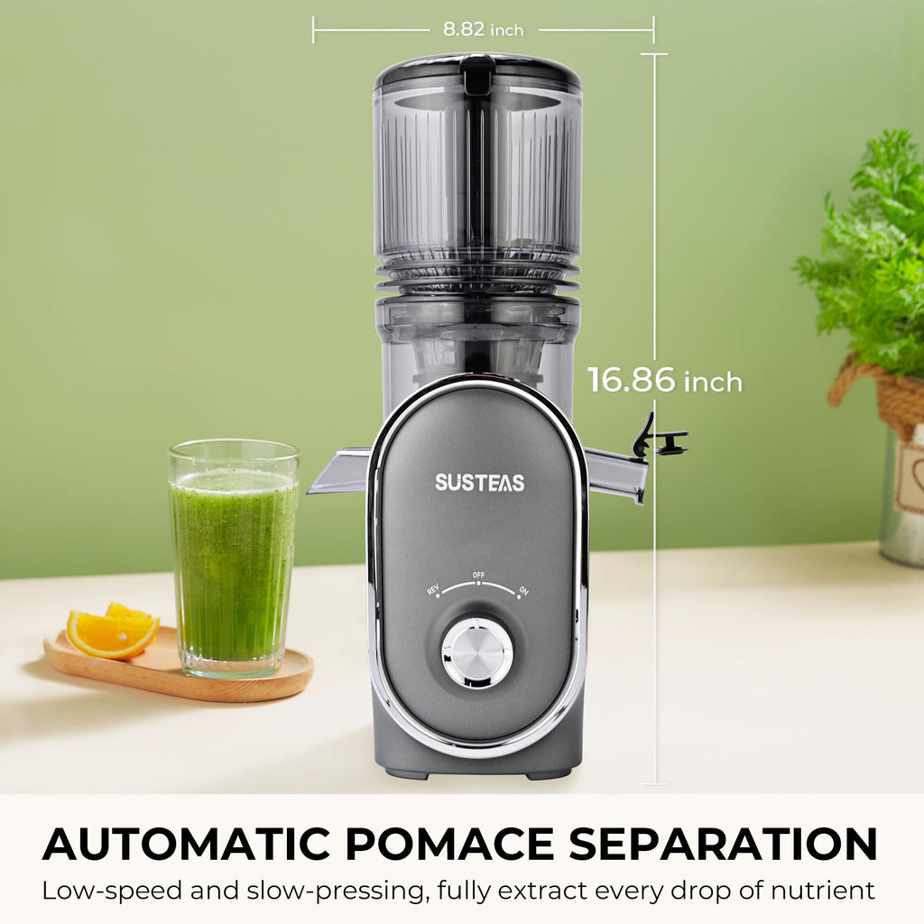 SUSTEAS Cold Press Juicer, 5.3" Feed Chute Slow Masticating Machines with 300W, Fit Whole Fruits & Vegetables, High Juice Yield, Easy to Clean, White