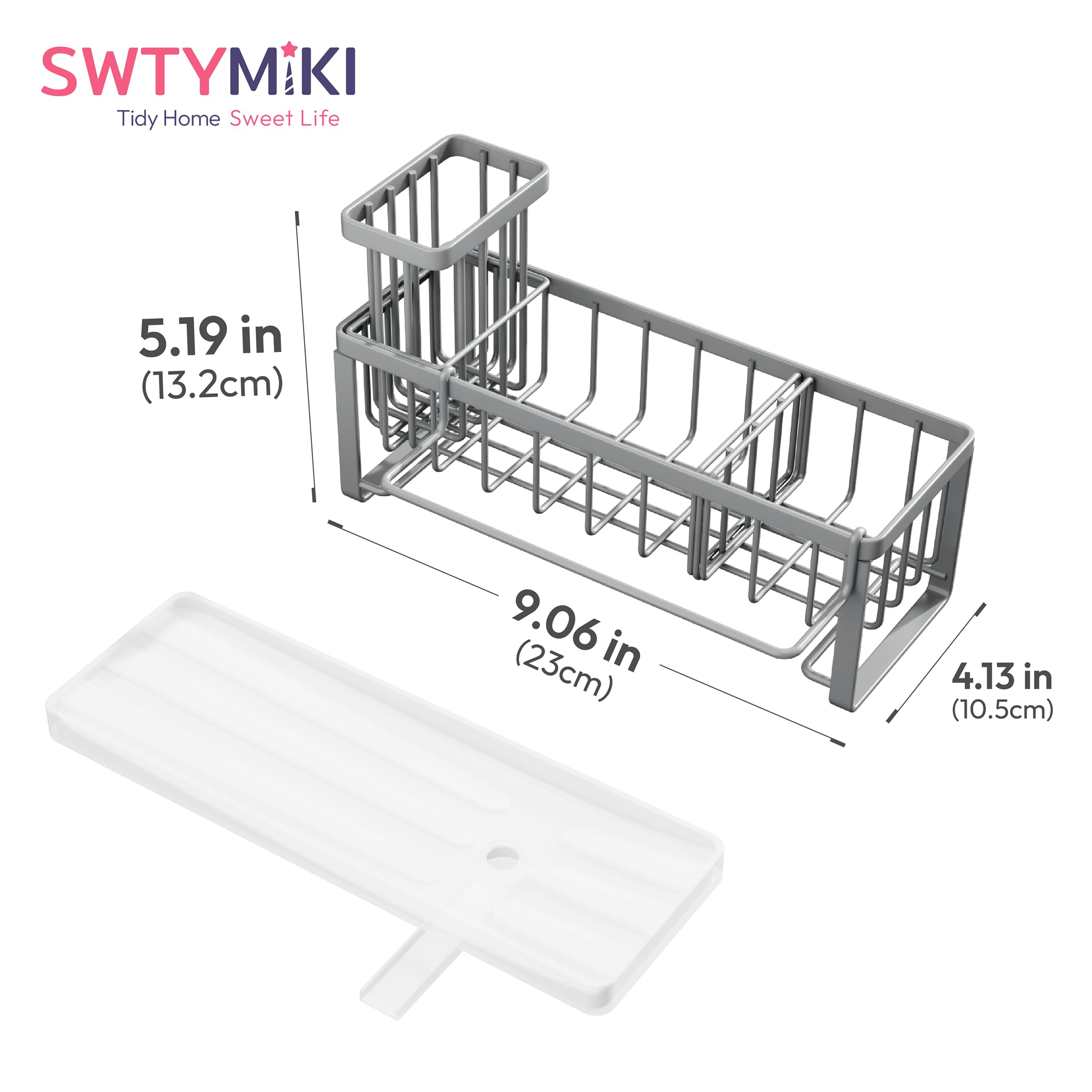 SWTYMIKI Sponge Holder for Kitchen Sink - Sink Caddy with Brush Holder Self-draining Sponge Caddy Organizer with Divider Stainless Steel Kitchen Accessories Storage for Countertop, Black