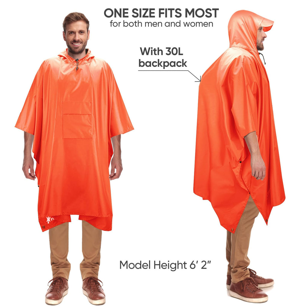 PTEROMY 3-in-1 Hooded Rain Poncho for Adult with Pocket, Waterproof Lightweight Unisex Raincoat for Hiking Camping Emergency