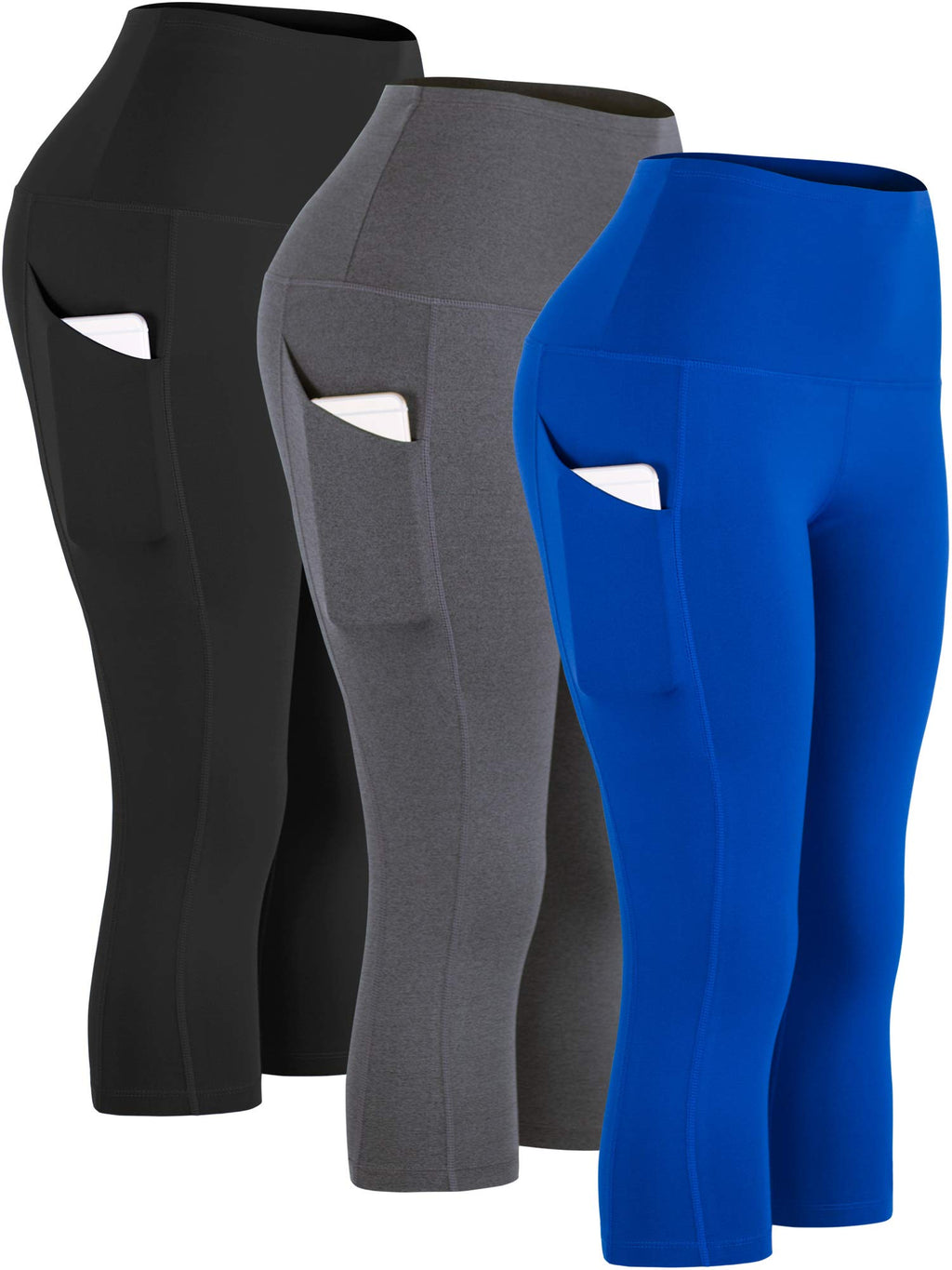 CADMUS Womens High Waist Workout Legging Capris for Yoga w Side Pockets