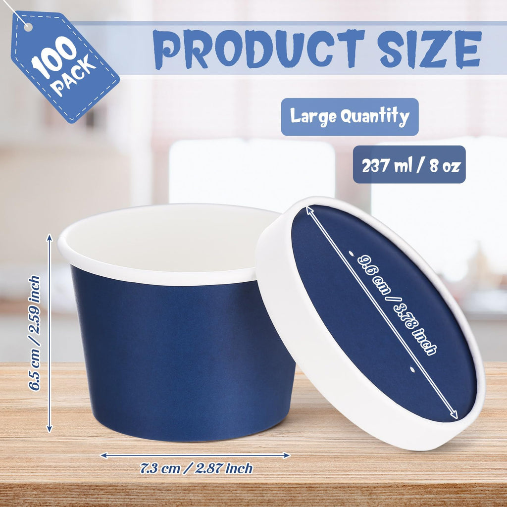 Fulmoon 100 Pack Paper Soup Containers with Lids Disposable Paper Food Containers with Vented Lid Kraft Ice Cream Cake Dessert Cups Soup Bowl for Party Hot Food Fruit Microwave(4 oz,Brown)