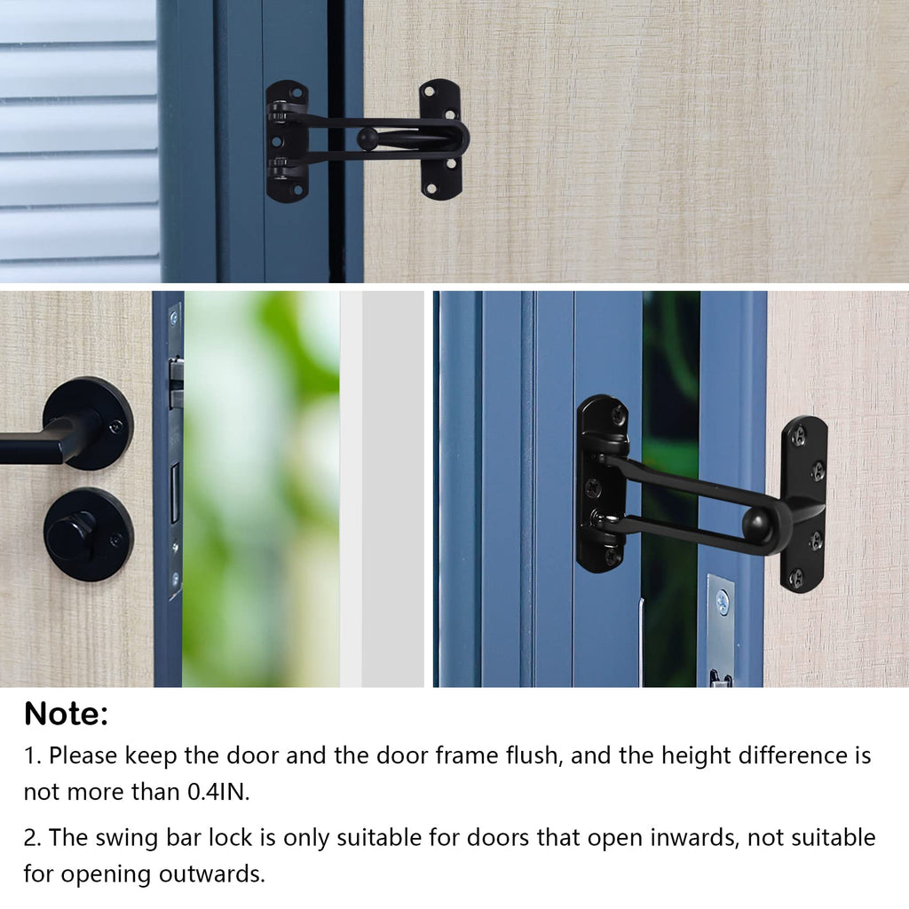 Topbuti Home Security Door Lock, 2 Pack Latch Guard Clasp Front Door Locks for Kids, Home Reinforcement Lock for Swing-in Doors, Hotel Door Latches, Thicken Solid Aluminium Alloy (Black)