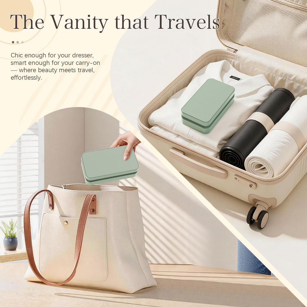 DesignSter Travel Jewelry Box, PU Leather Portable Jewelry Case, Small Jewelry Boxes for Gifts, Travel Jewelry Organizer for Women Rings Earrings Necklaces Bracelets (Avocado Green)