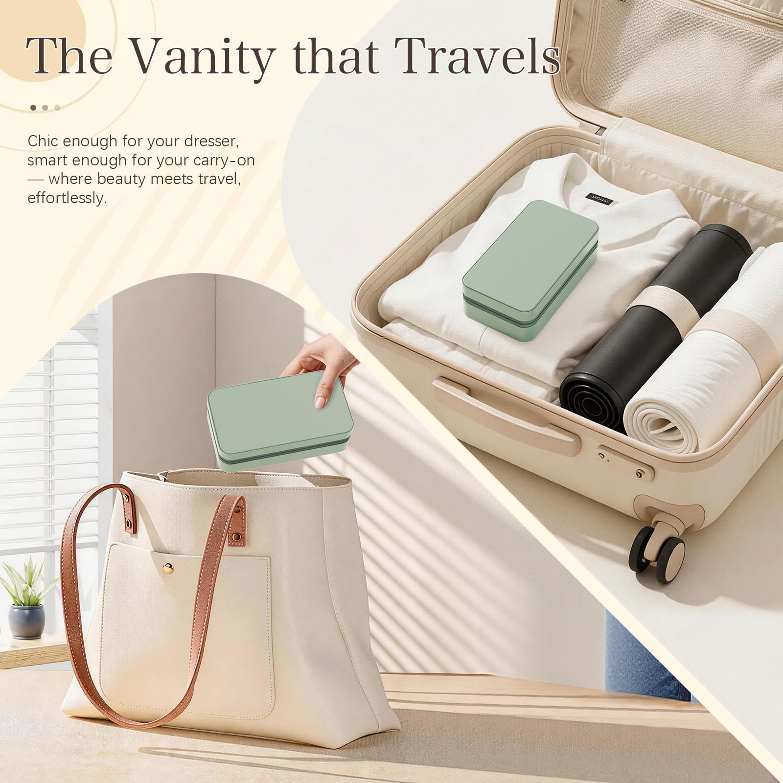 DesignSter Travel Jewelry Box, PU Leather Portable Jewelry Case, Small Jewelry Boxes for Gifts, Travel Jewelry Organizer for Women Rings Earrings Necklaces Bracelets (Avocado Green)