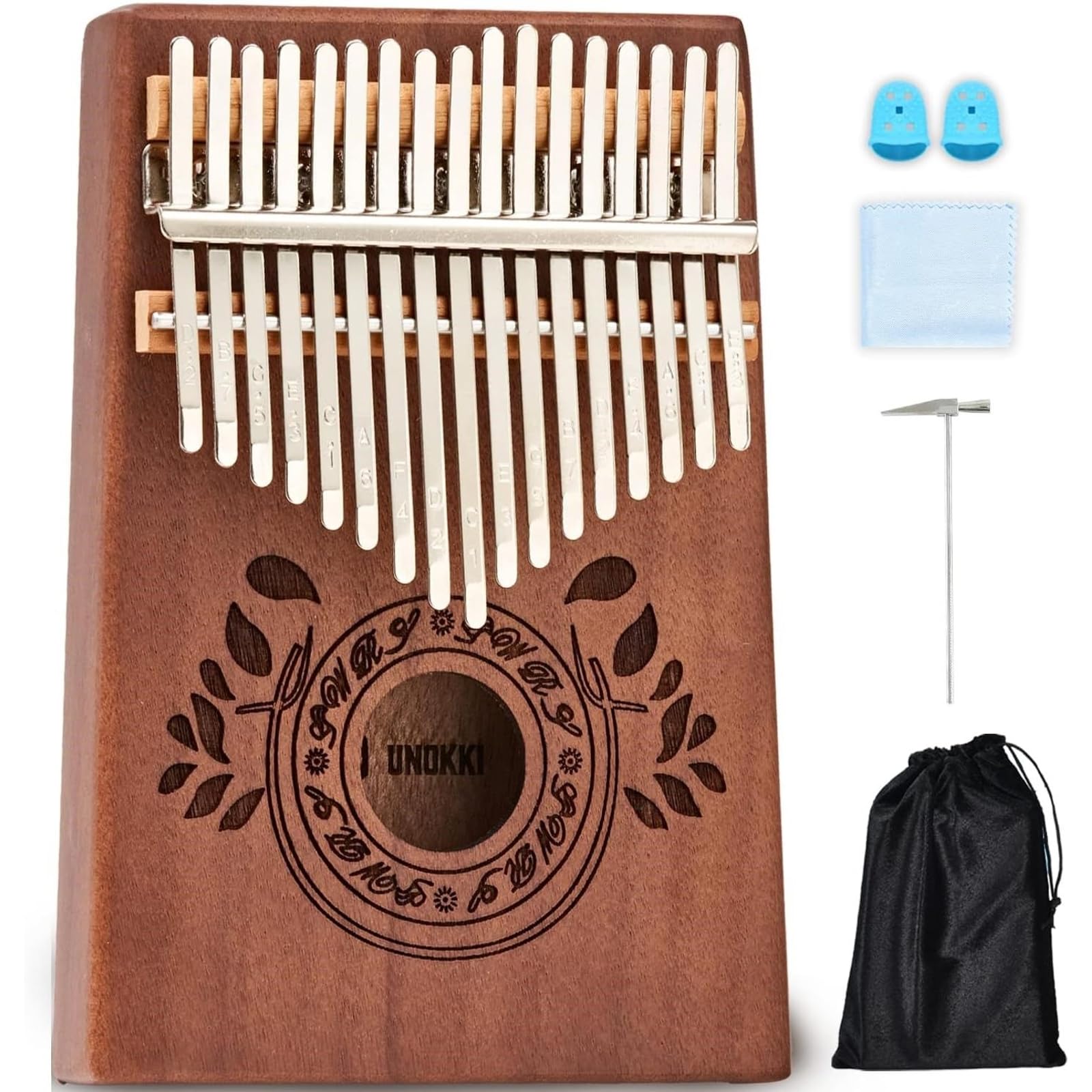 UNOKKI 17-Key Kalimba Thumb Piano - Portable Mahogany Percussion Mbira Instrument - Beginner Tuning Set, Music Instruments for Kids Gifts - Cherry