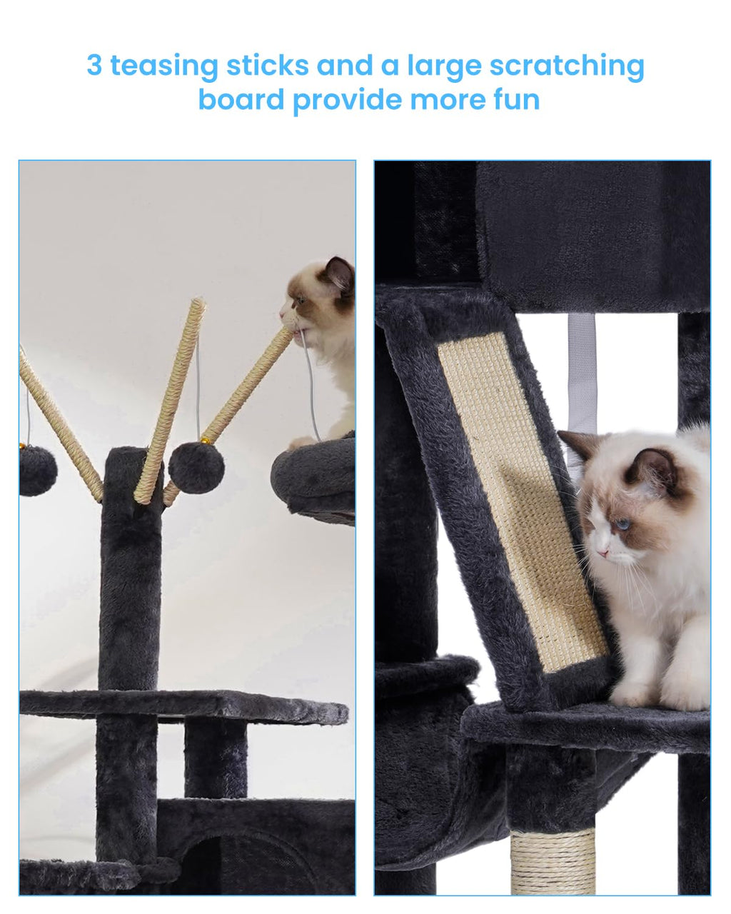 Hey-brother Cat Tree, 53 inch Cat Tower for Indoor Cats, Cat House with Padded Platform Bed, Toy Balls, Large Cozy Condo, Hammocks and Sisal Scratching Posts, Beige MPJ019-SM