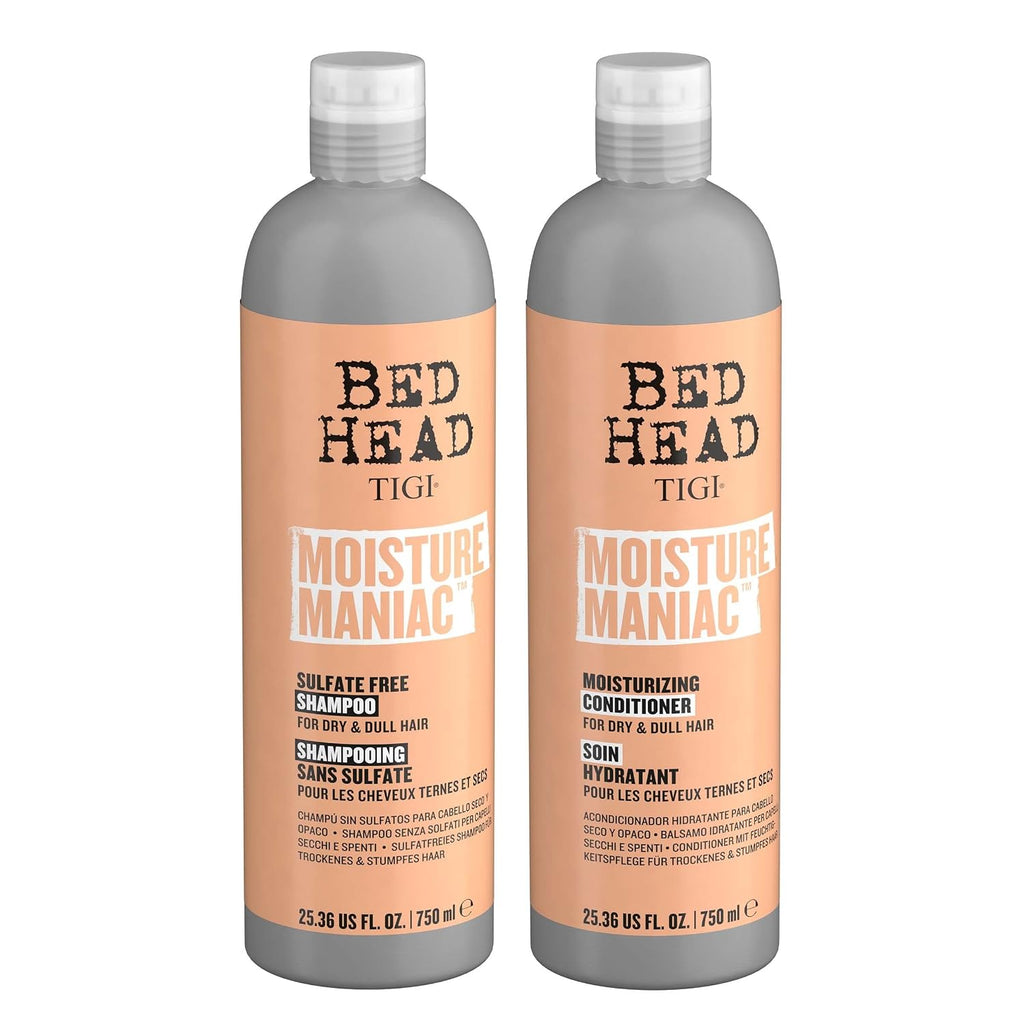 TIGI Bed Head Sulfate Free Shampoo and Conditioner Set for Dry Hair, Moisture Maniac Hair Care with Argan Oil, 25.36 fl oz, 2 Pack