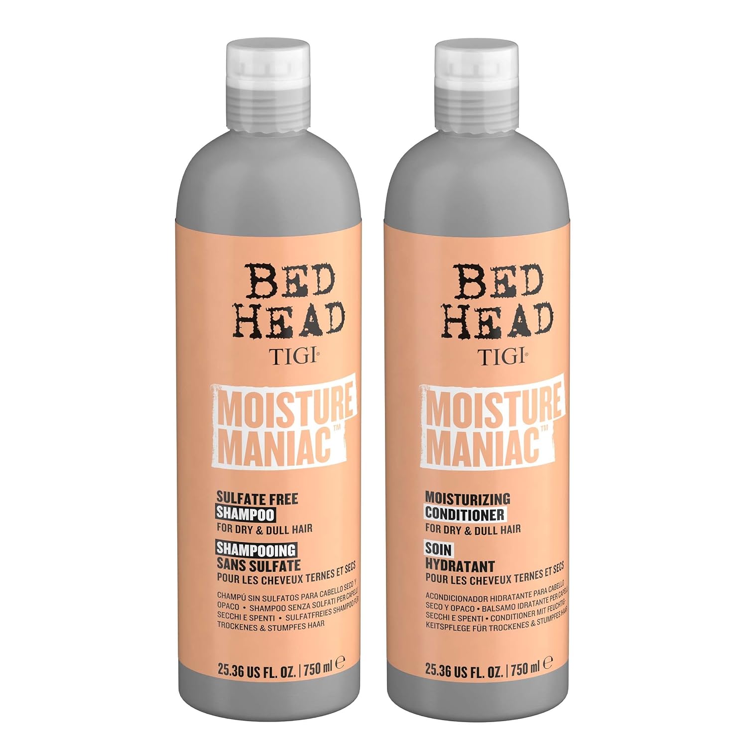 TIGI Bed Head Sulfate Free Shampoo and Conditioner Set for Dry Hair, Moisture Maniac Hair Care with Argan Oil, 25.36 fl oz, 2 Pack