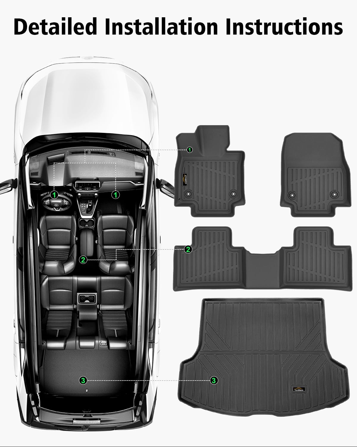 Floor Mats & Cargo Mat & Backrest Mat Custom for Toyota RAV4 Hybrid 2026 (Not for Cargo Area with Subwoofer) (Not for Phev), Door Sill Guards, All Weather TPE Floor Liners for RAV-4 2026 Accessories