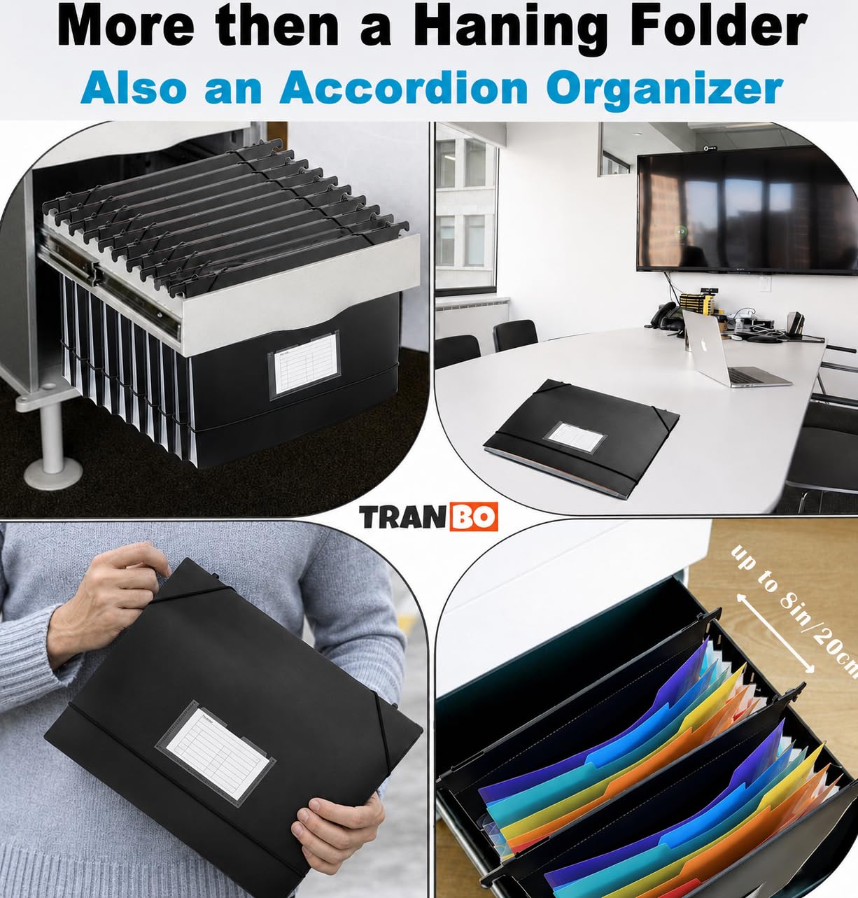 7-Pockets Hanging File Folder with Retractable Hooks for Filing Cabinet, 2 in 1 Expandable Accordion File Organizer with Elastic Band for File Frame or On-The-Go Use (1 Pcs)