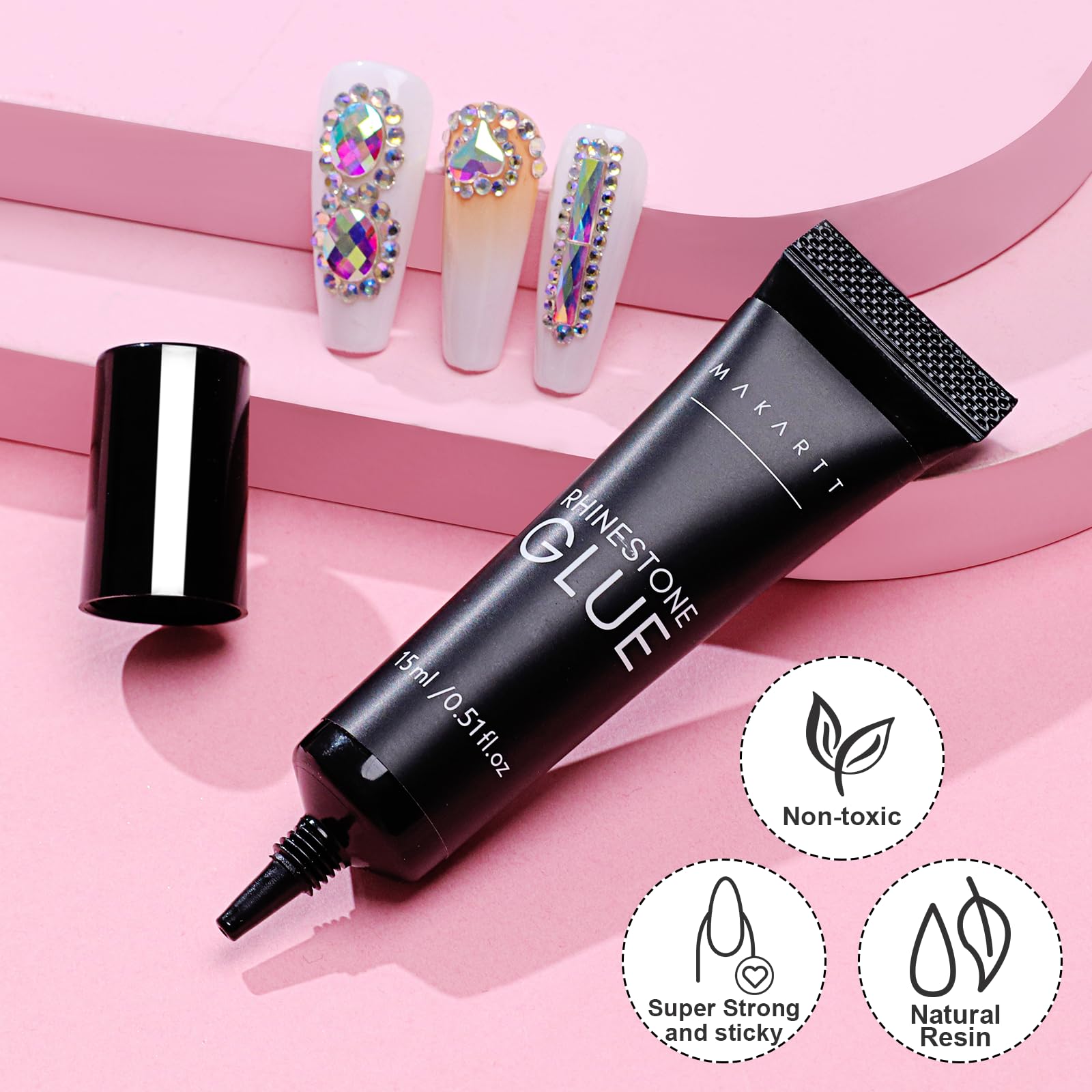 Makartt Rhinestone Glue for Nails: Super Strong Gel Nail Glue for Nail Charms Gems Decorations, 3D Gel Nail Art Bling Jewel Diamonds for Salon & DIY Manicure, 30ML UV Lamp Cured Need Beauty Gifts