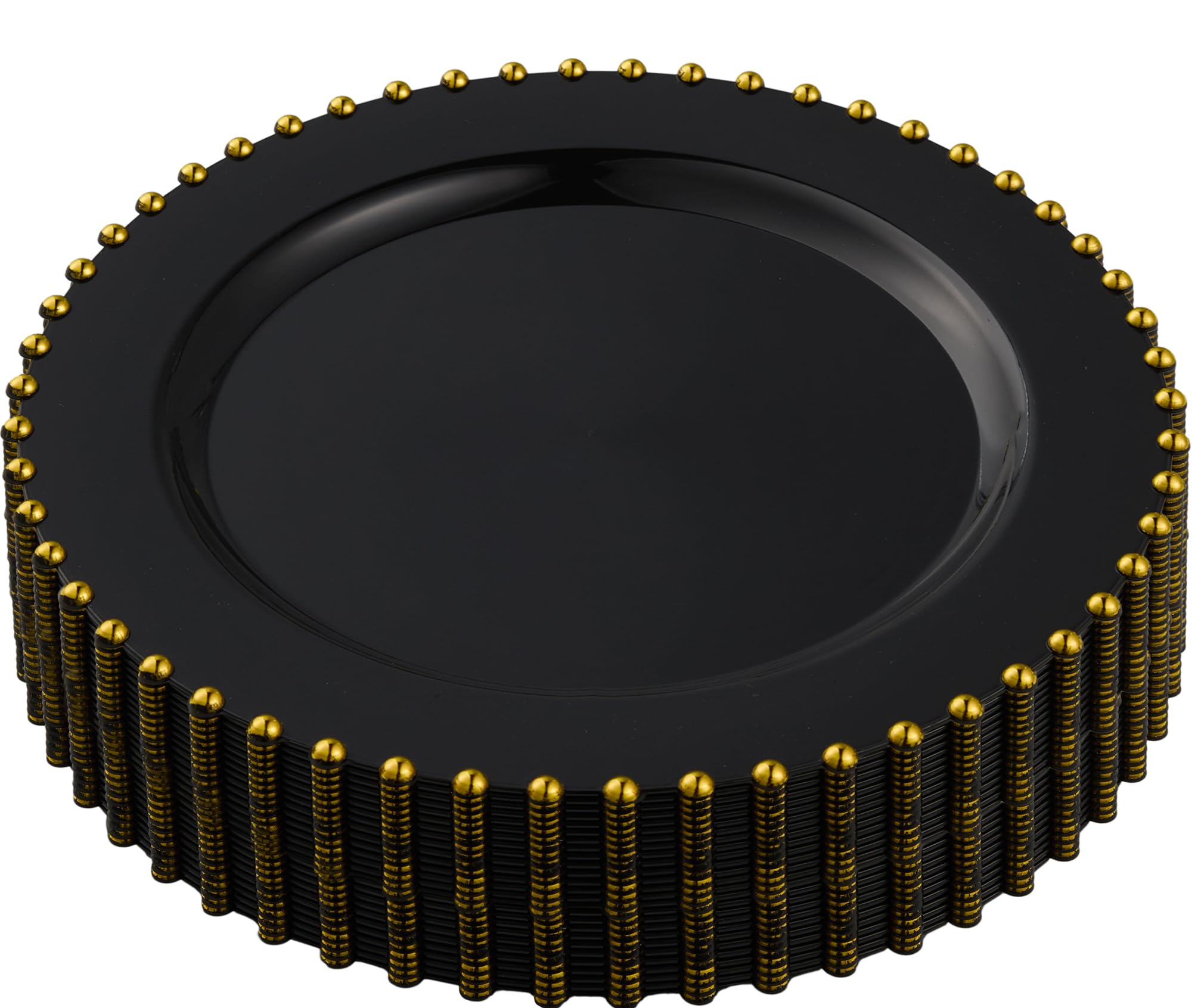 PLASTICPRO 32 Piece Combo Plastic Dinner Plates Disposable Plastic Fancy Heavy Duty Party Dishes 7 inch and 10 inch, Black and Gold Beaded