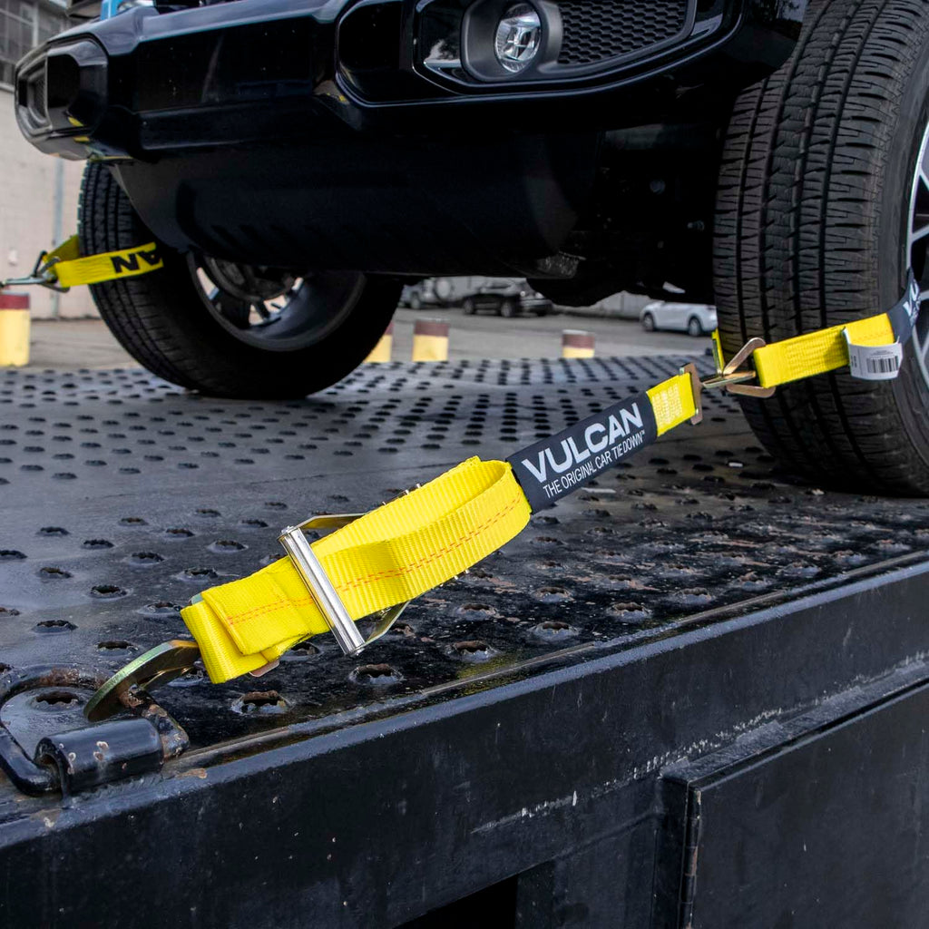 VULCAN Complete Axle Strap Tie Down Kit with Snap Hook Ratchet Straps - Classic Yellow - Includes (4) 22 Inch Axle Straps, (4) 36 Inch Axle Straps, and (4) 8' Snap Hook Ratchet Straps