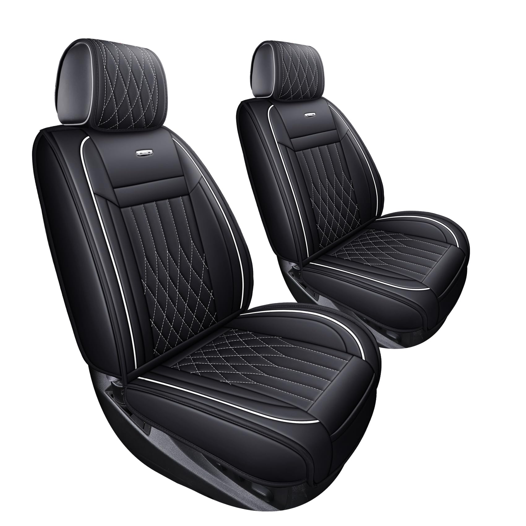 Aierxuan 2Pcs Front Chevy Silverado GMC Sierra Car Seat Covers, Custom Fit 2007-2026 1500 2500 HD 3500 HD Crew, Double, Extended Cab or Pickup Truck, with Waterproof Faux Leather (Black)