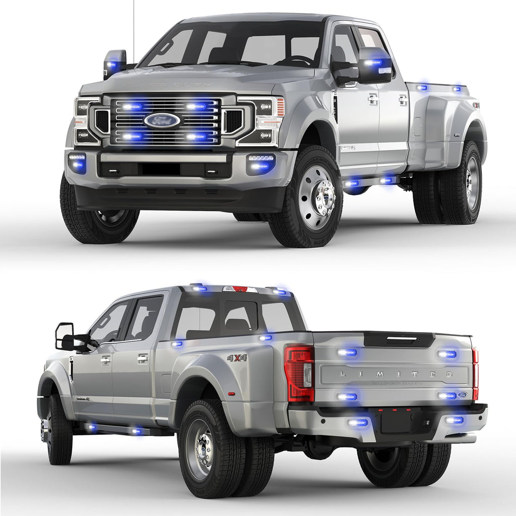 8-Pcs 12 LED Sync Feature Emergency Strobe Grille Lights Ultra Slim Surface Mount Hazard Warning Flashing Light Bar for Firefighter/Construction/Police/Trucks/Vehicles/Car/SUV (Amber/White)