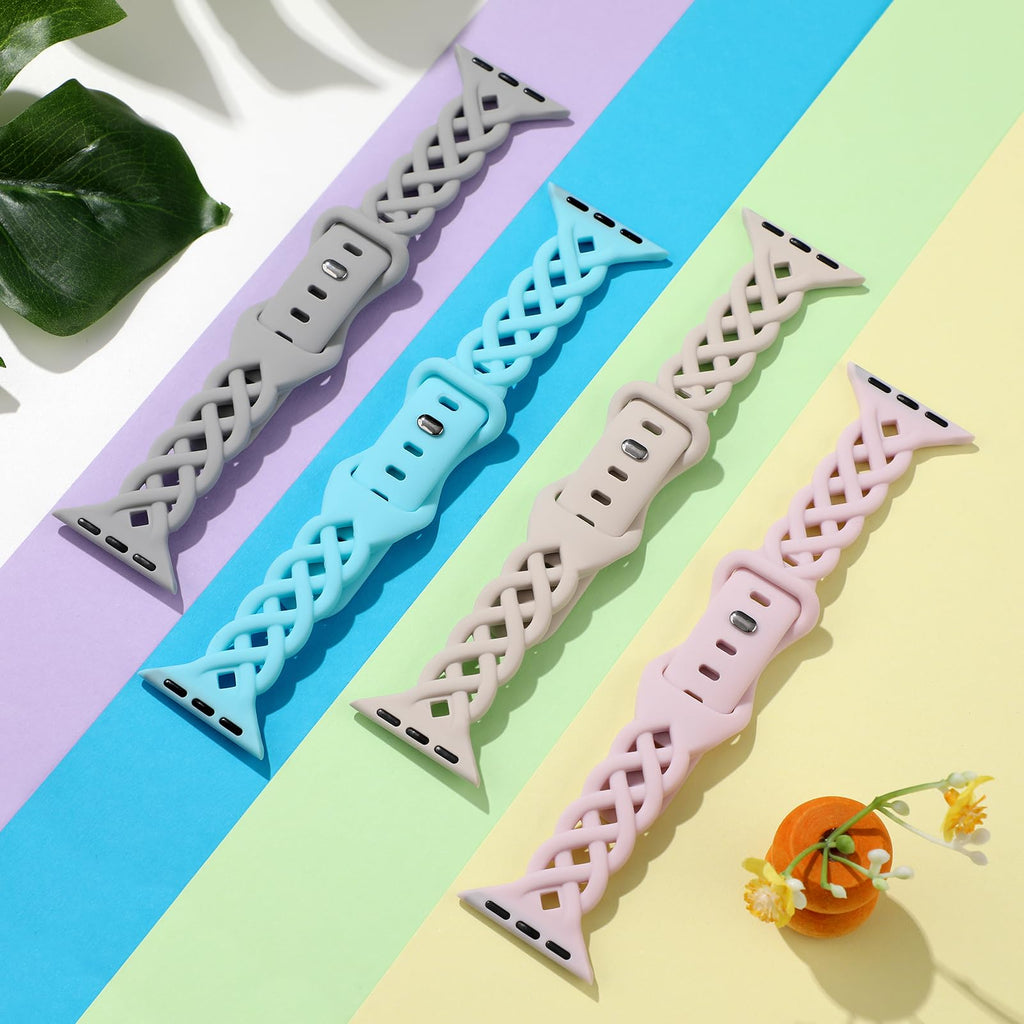 Slim Silicone Bands Compatible with Apple Watch Band 40mm 38mm 41mm 44mm 45mm 46mm 49mm 42mm Women Floral Breathable Braided Lace Thin Sport Strap Replacement Wristbands iWatch SE Series 11 10 9 8 7 6 5 4 3 ultra 2
