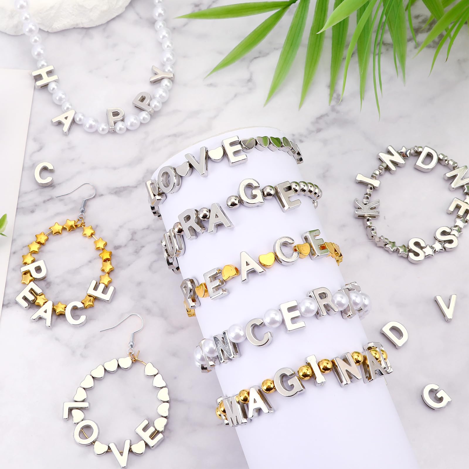 Augshy 700PCS White Letter Beads Alphabet Beads for Making DIY (6mm) | Premium Acrylic Cube Shape, Ideal Bracelets and Keychains, Large Hole Design for Easy Paracord Threading