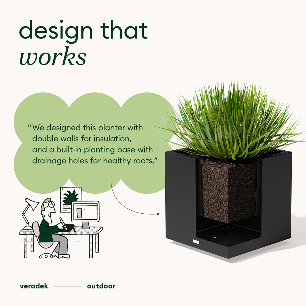 Veradek Block Series Cube Plastic Planter - Large Square Planter for Indoor or Outdoor Patio/Garden | Durable All-Weather Use with Drainage Holes | Modern Décor for Tall Plants, Trees, Flowers