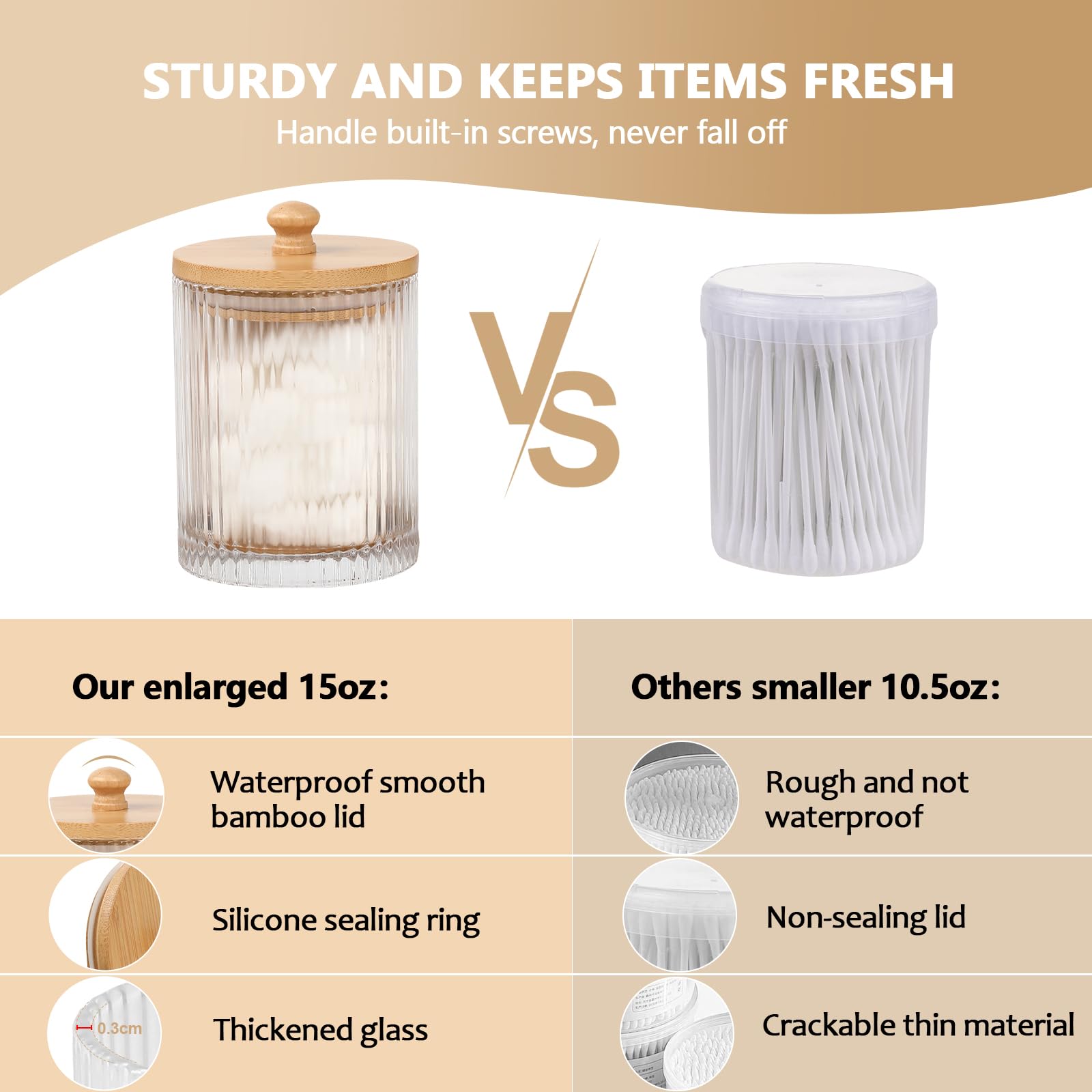 eggs sound 3 Pack Qtip Holder - Bathroom Organizers and Storage, Cotton Round Holder Floss Pick Cotton Ball Holder Swab Dispenser Set with Tray, Glass Apothecary Jars with Lids, -sw clear y