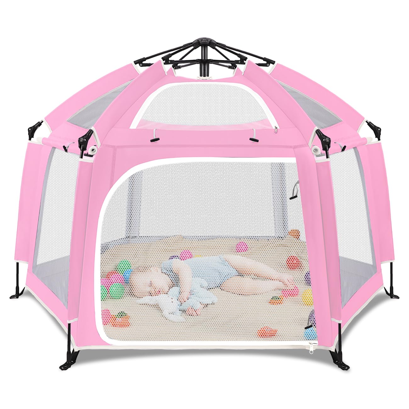 Pop Up Playpen for Baby, Portable Playpen for Babies and Toddlers with Removable Sun-Shades& 2 Side UV Covers, Lightweight Outdoor Baby Play-Pen for Beach Home with Travel Bag, Beige
