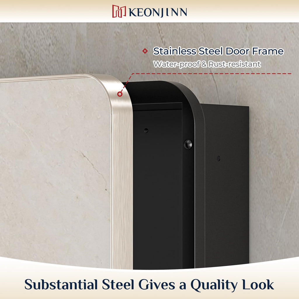 Keonjinn 15 x 36 Inch Black Slim Medicine Cabinets, Narrow Bathroom Side Medicine Cabinet with Mirror, Stainless Steel Framed, Adjustable Shelves, Recessed or Wall Mount, Modern Farmhouse