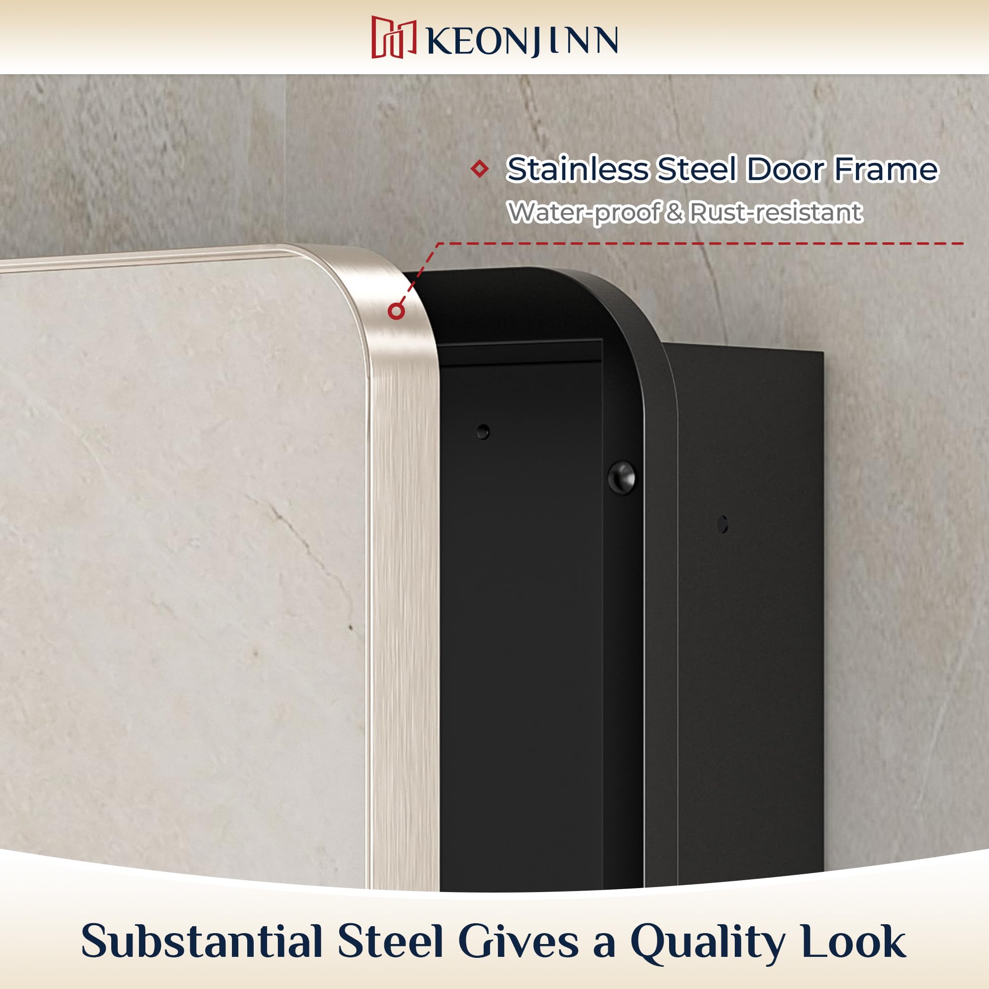 Keonjinn 15 x 36 Inch Black Slim Medicine Cabinets, Narrow Bathroom Side Medicine Cabinet with Mirror, Stainless Steel Framed, Adjustable Shelves, Recessed or Wall Mount, Modern Farmhouse
