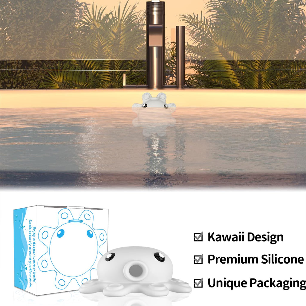 Bathroom Bathtub Overflow Drain Cover- Silicone Bath Tub Drain Cover, Tub Overflow Drain Stopper with Suction Cups, Adds Inches of Water for Deeper Bath, Cute Bathroom Accessories, Baby Blue