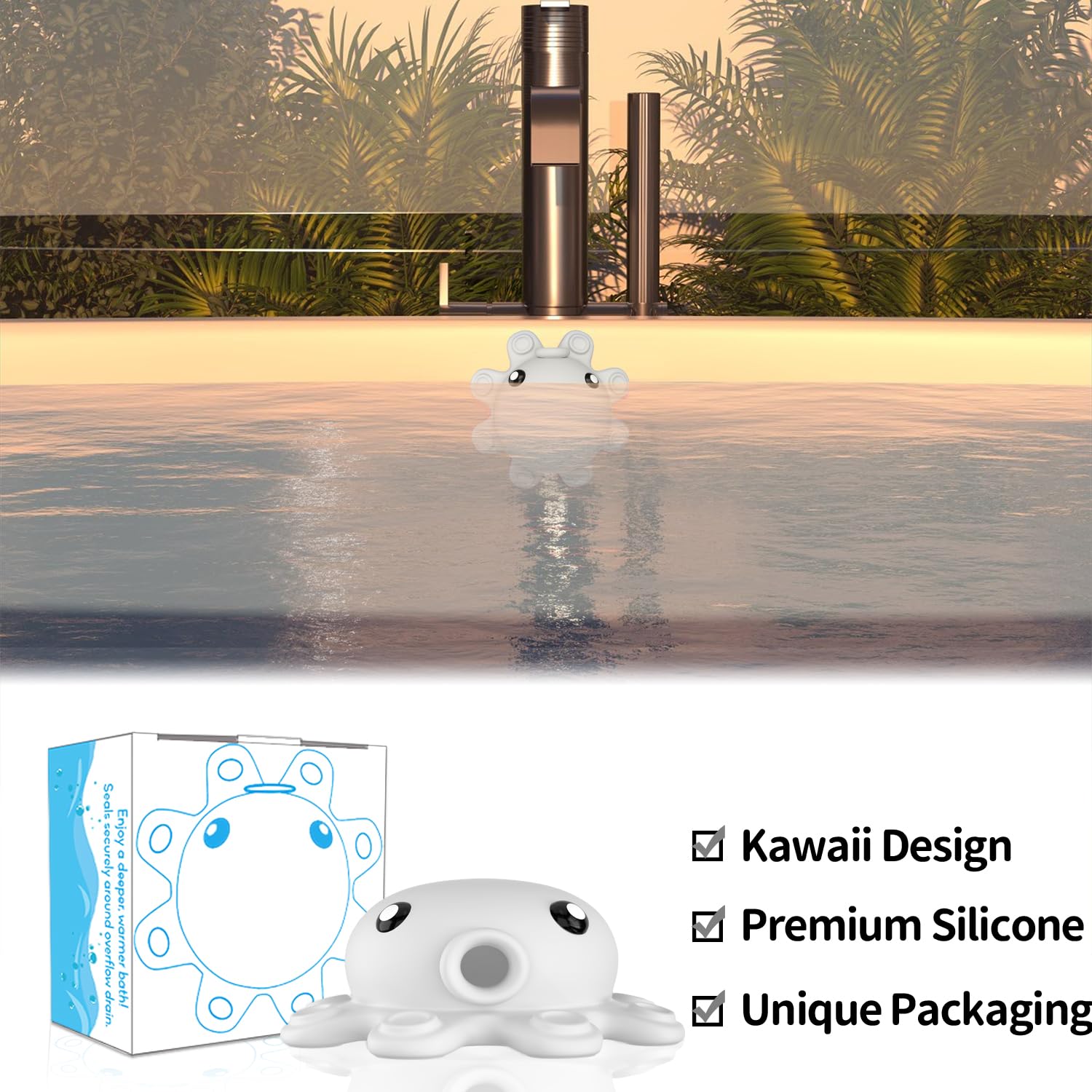 Bathroom Bathtub Overflow Drain Cover- Silicone Bath Tub Drain Cover, Tub Overflow Drain Stopper with Suction Cups, Adds Inches of Water for Deeper Bath, Cute Bathroom Accessories, Baby Blue