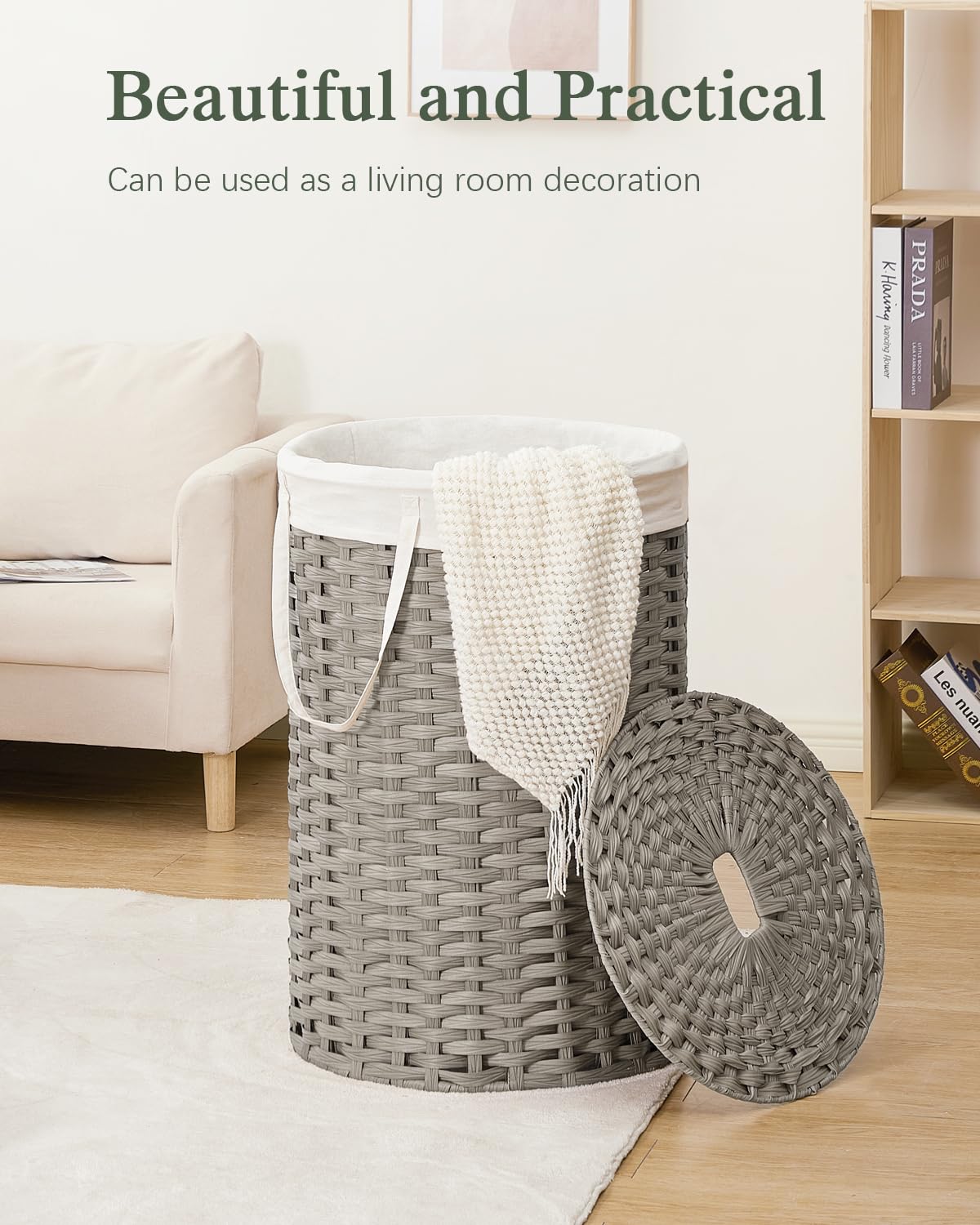 SETVSON Laundry Hamper with Lid Laundry Basket with Lid 19.0 Gal (72 L) Round Wicker Laundry Basket Handwoven Rattan Basket with Lid Removable Bag 2 Mesh Bags Handles for Living Room Bathroom Black