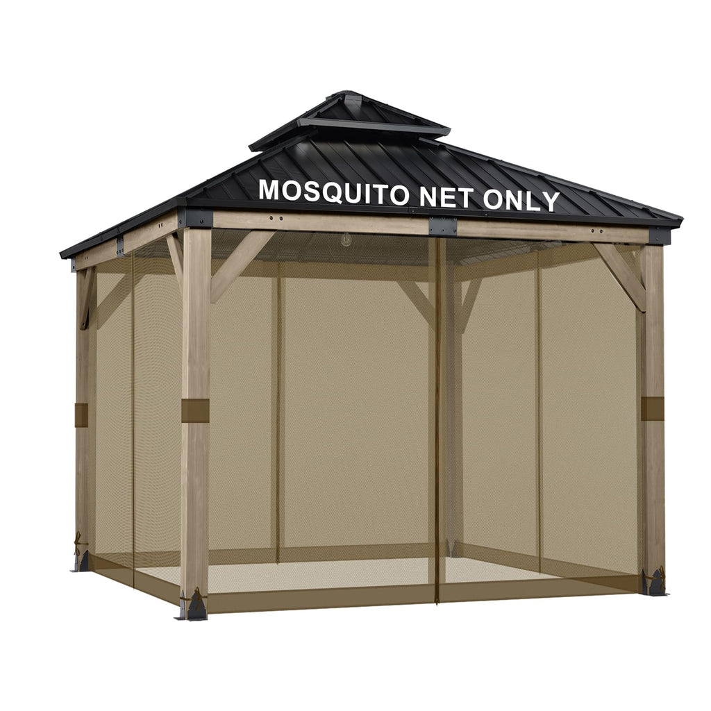 BPS 10' x 10' Gazebo Universal Mosquito Netting Screen Replacement, 4-Panel Mesh Screen Walls with Double Zippers for Outdoor Patio, Khaki (Mosquito Net Only)