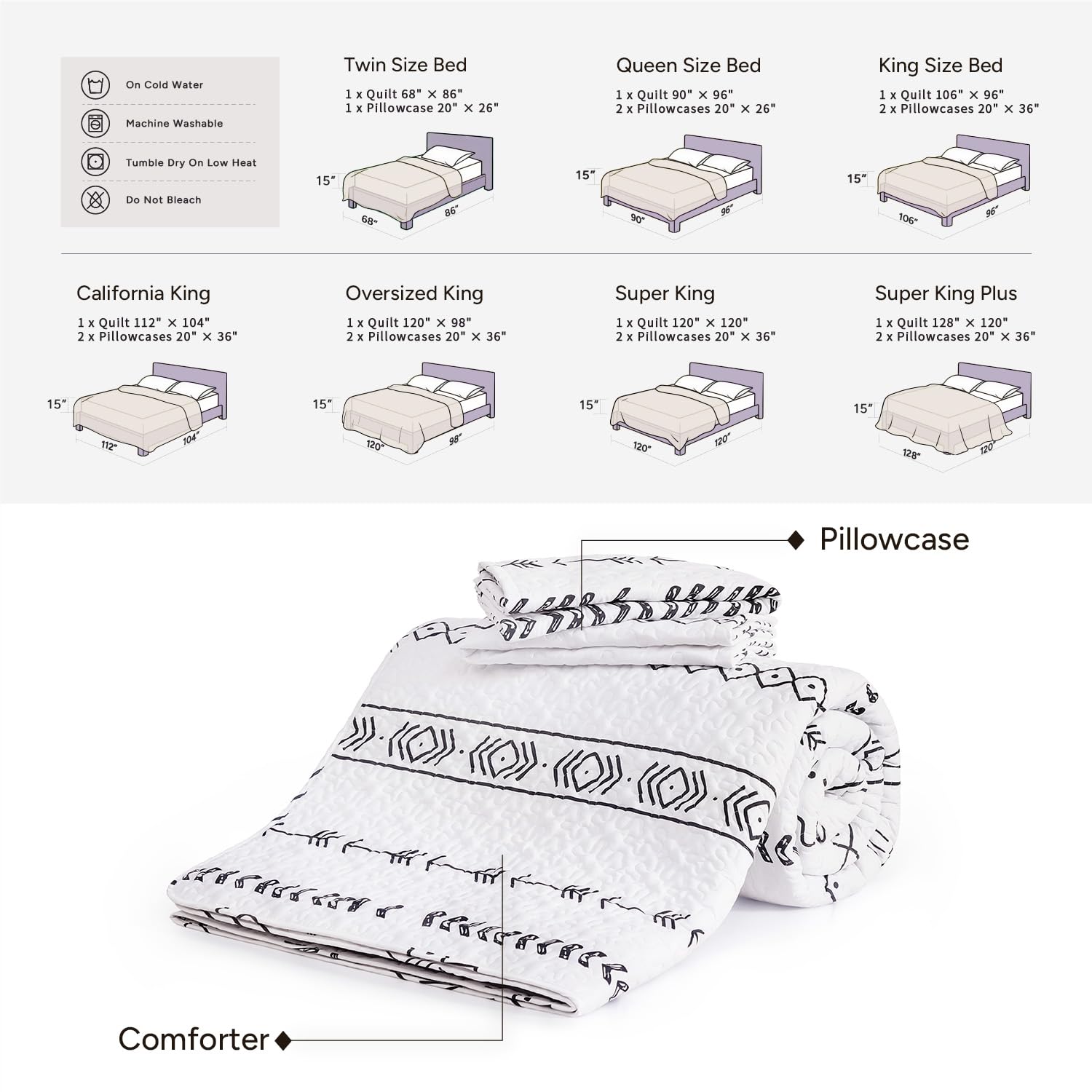 Andency Twin Quilt Set Grey, 2 Pieces Boho Lightweight Soft Striped Bedspread for All Season (68"x86"), Gray Printed Bohemian Polyester Reversible Coverlet Comoforter Sets