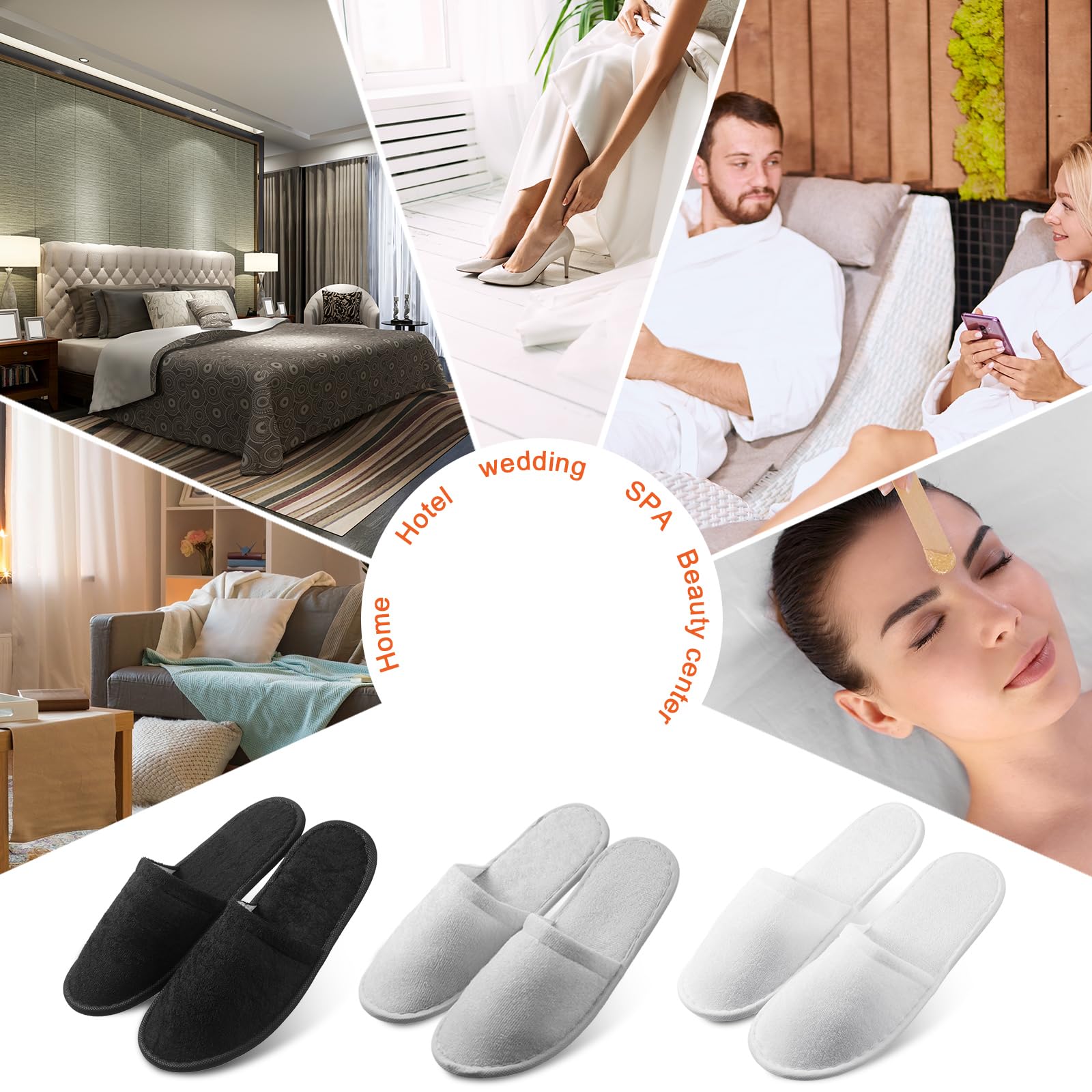 Geyoga 24 Pairs Disposable Slippers for Guests Bulk 2 Size Cotton Soft Spa Hotel House Slippers for Women Men Wedding Party Shoeless Home Indoor Travel
