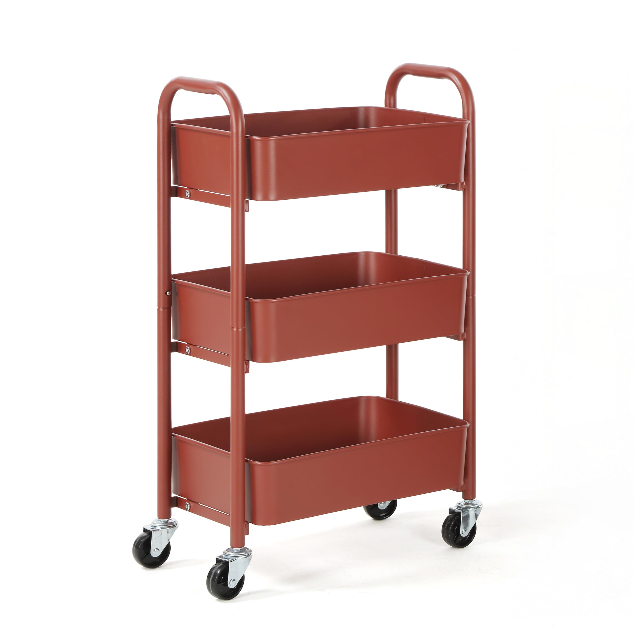 SunnyPoint 3-Tier Delicate Compact Rolling Metal Storage Organizer - Mobile Utility Cart Kitchen/Under Desk Cart with Caster Wheels - Army (15.35" X 10.24" X 26.8"H)