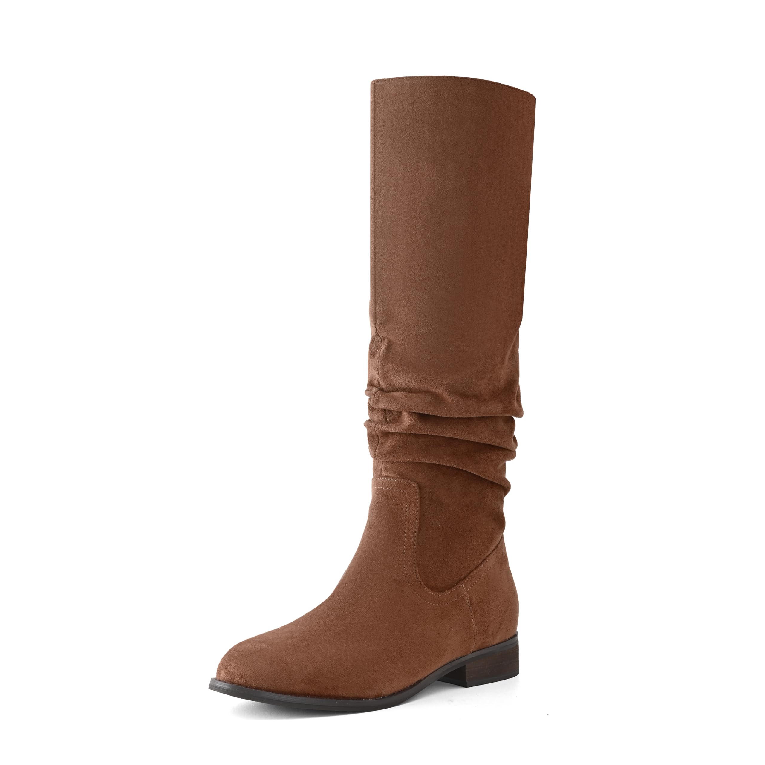 Shoe'N Tale Women's Knee High Boots Flat Low Heel Slouch Pointed Toe Winter Shoes with Side Zipper
