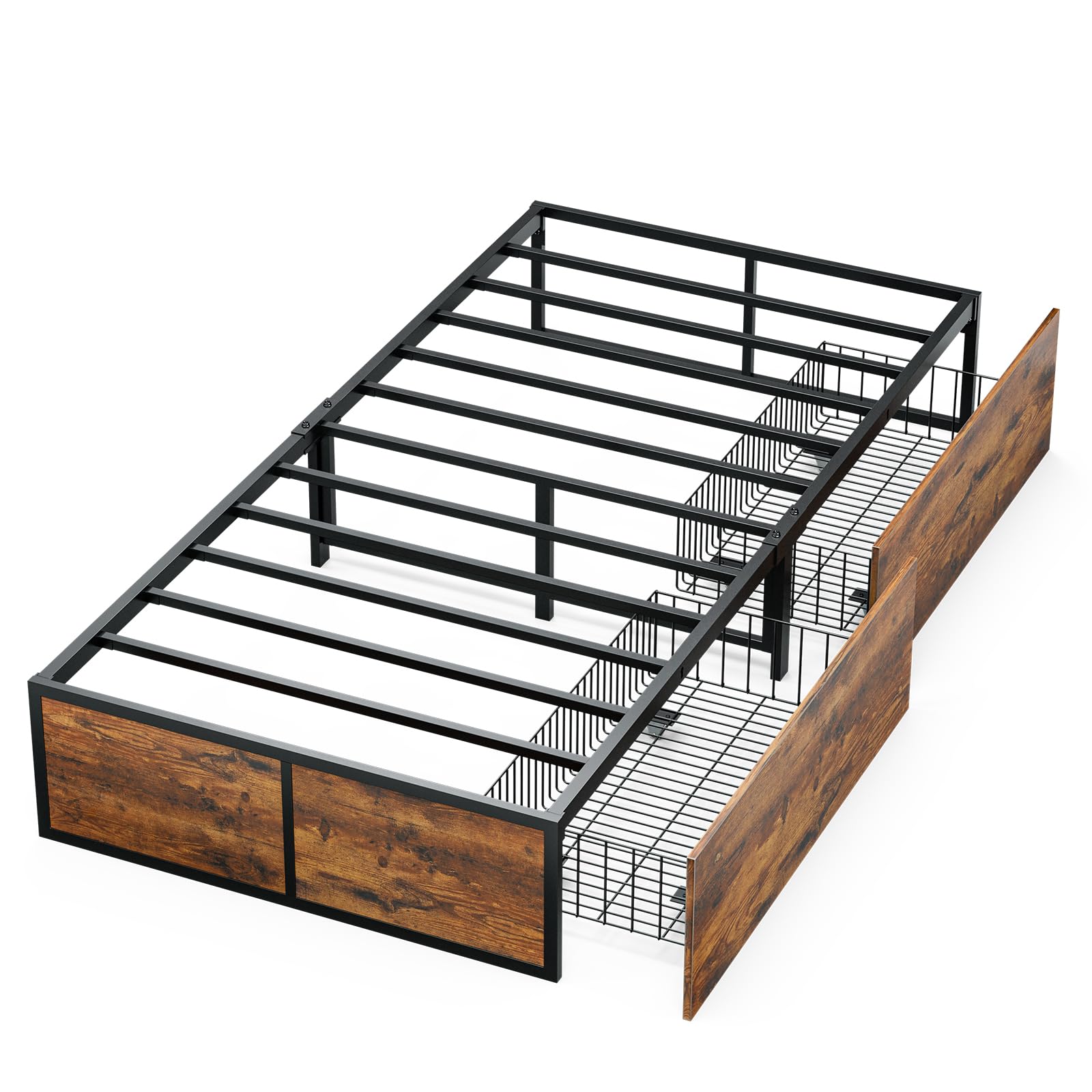 GAZHOME Twin Bed Frame with 2 XL Storage Drawers, Metal Platform Bed Frame with Footboard, 9 Strong Metal Slat Support/No Box Spring Needed/Easy Assembly/Space Saving Wood