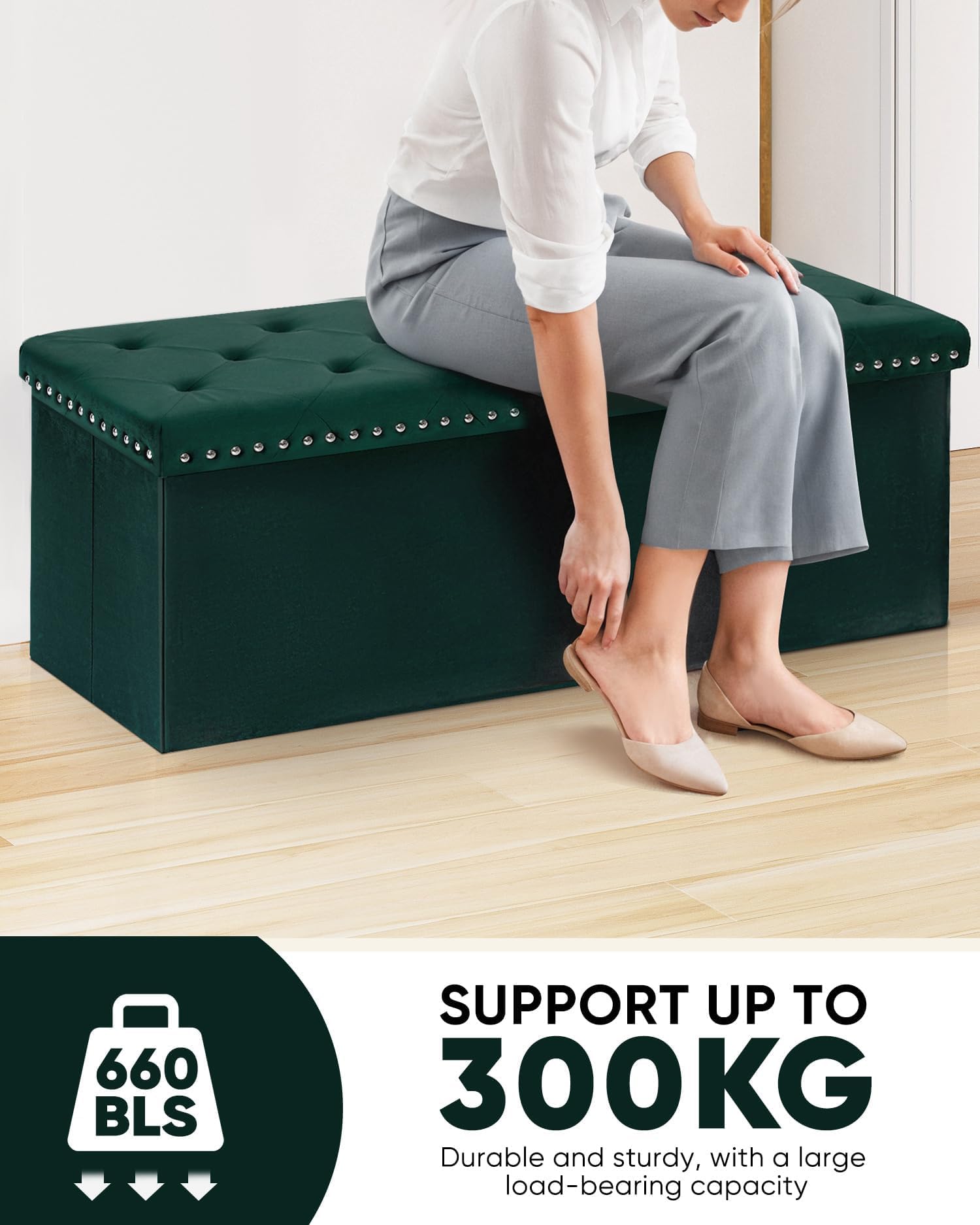 B FSOBEIIALEO Storage-Ottoman Cube-Folding Tufted - Ottomans with Storage, Coffee Table Top Cover, Storage Boxes Footrest Stool for Bedroom, Luxury Velvet Fabric 15.7 Inches Black