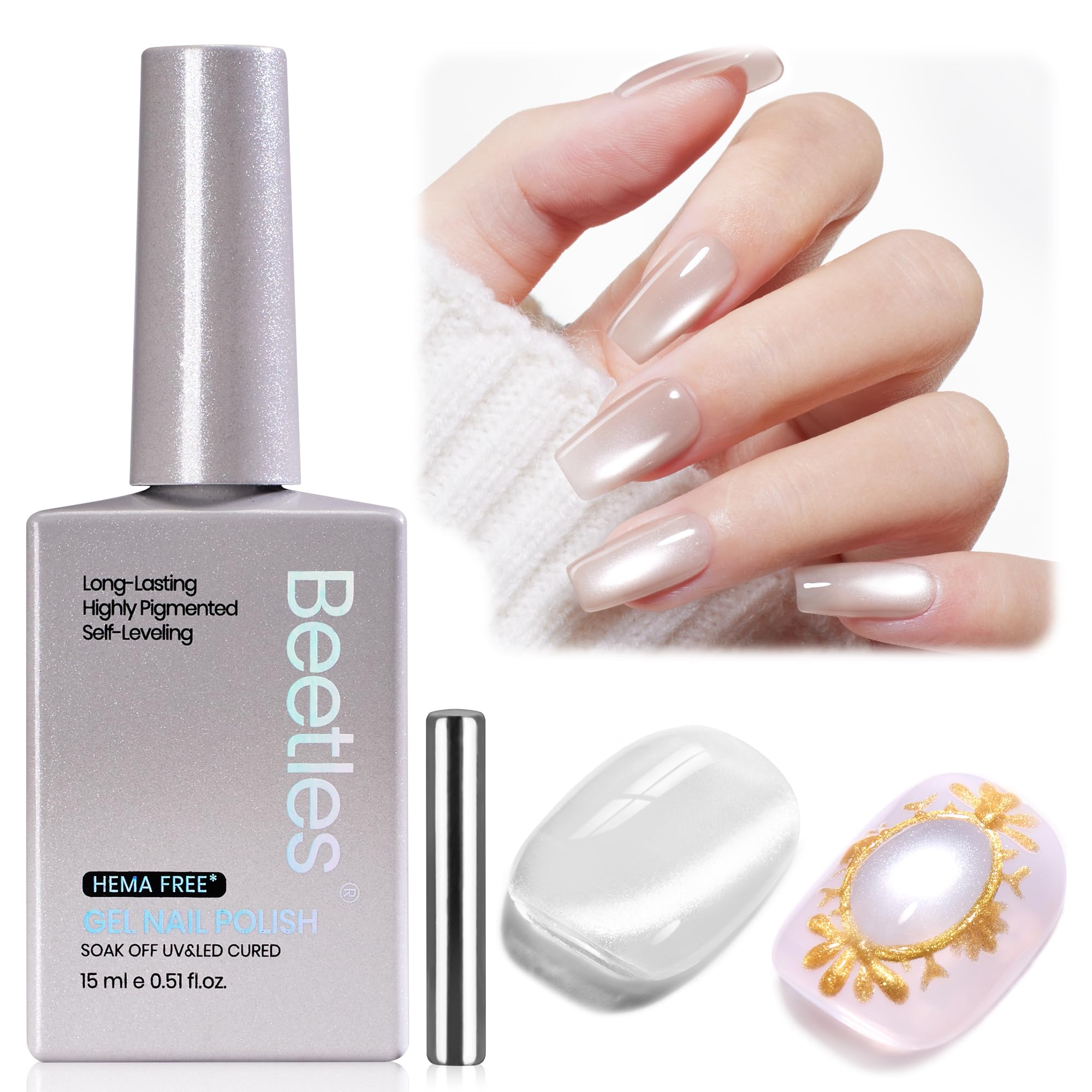 Beetles Star Cascade Silver Cat Eye Gel Nail Polish - 15ML Christmas Silver Glitter Cat Eye Gel Polish with Magnet Soak Off UV Velvet Nail Polish Salon DIY Manicure Winter Gift for Women