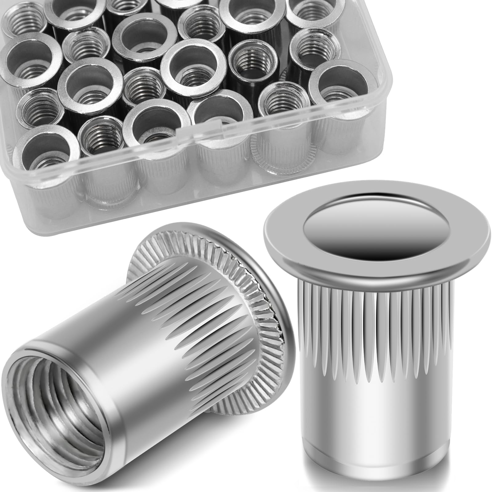 1/2''-13 UNC Rivet Nut, 10Pcs 304 Stainless Steel Flat Head Rivnut Threaded Insert Nutsert