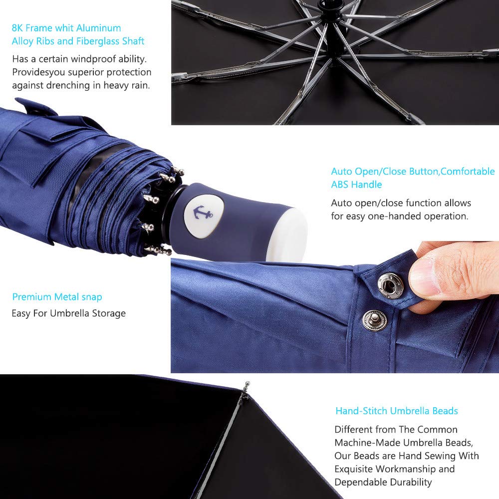 DBA FDJASGY Sun Umbrella Compact Folding Travel Umbrella Auto Open and Close for Windproof, Rainproof & 99.9% UV Protection Parasol with Black Anti-UV Coating