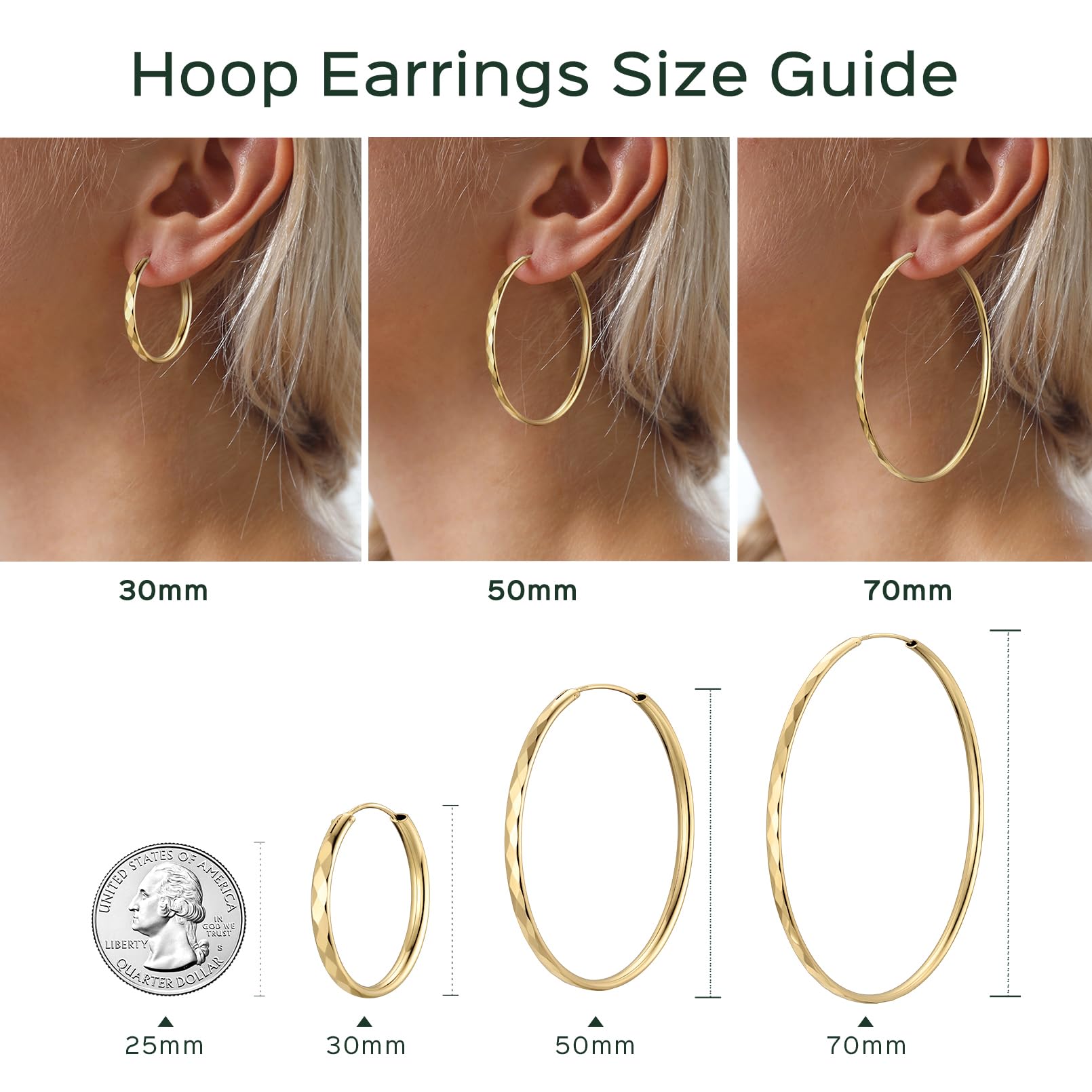 ChicSilver 925 Sterling Silver Hoop Earrings for Women Hypoallergenic, Lightweight Large Gold Plated Silver Hoop Earrings, Endless Hoops Earring 20/30/40/50/60/70MM