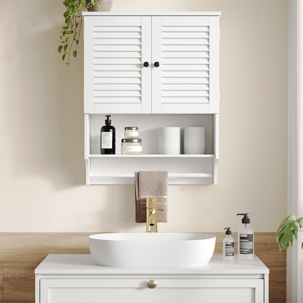 ChooChoo Bathroom Wall Cabinet, Medicine Cabinet, 2 Doors Over The Toilet Space Saver Storage Cabinet with Large Space, Black