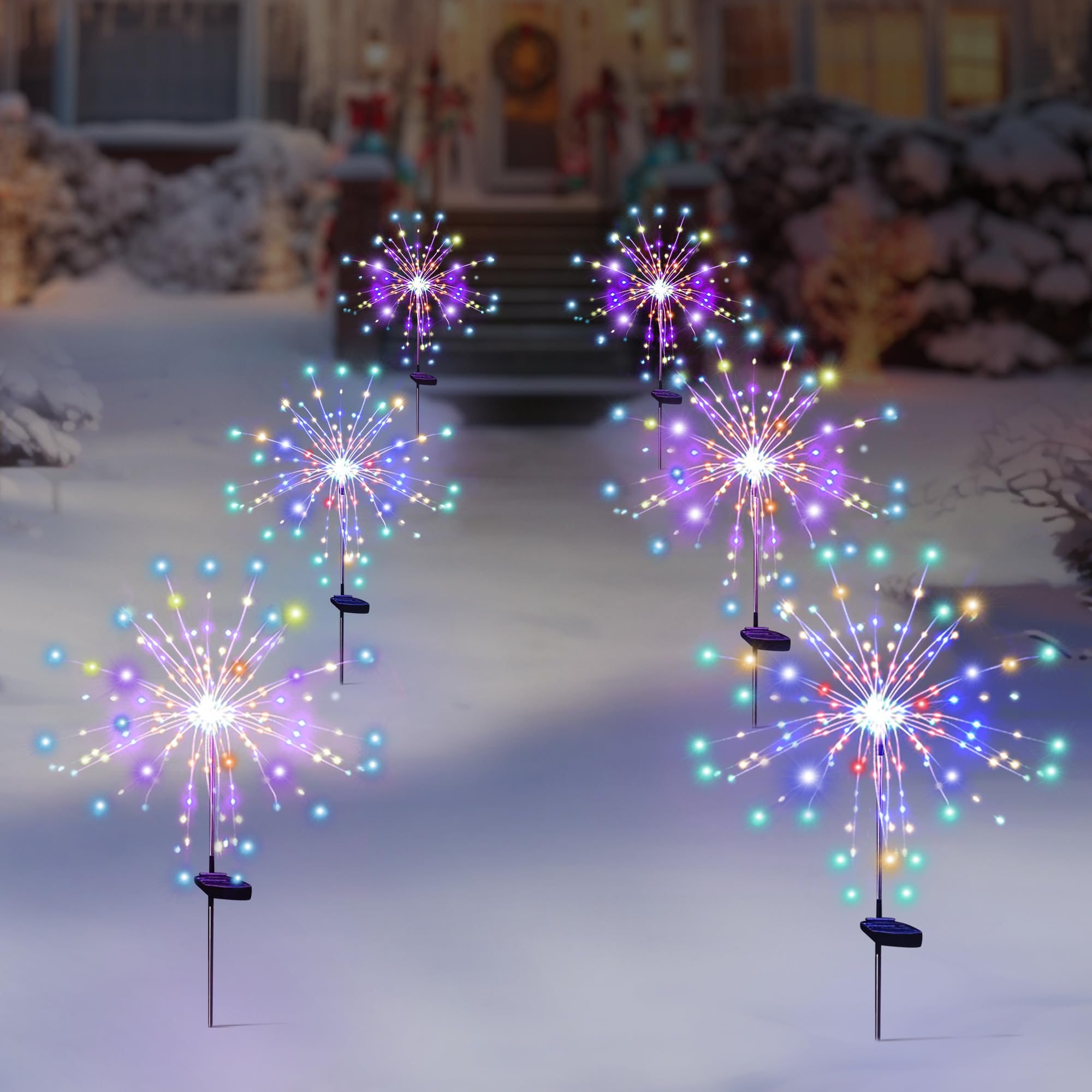 Solar Garden Firework Lights Outdoor Waterproof, 2 Pack Solar Powered Art Stake Twinkle Lighting for Outside Decor, 120 LED Sparklers String Lights for Yard Pathway Decorations(White)