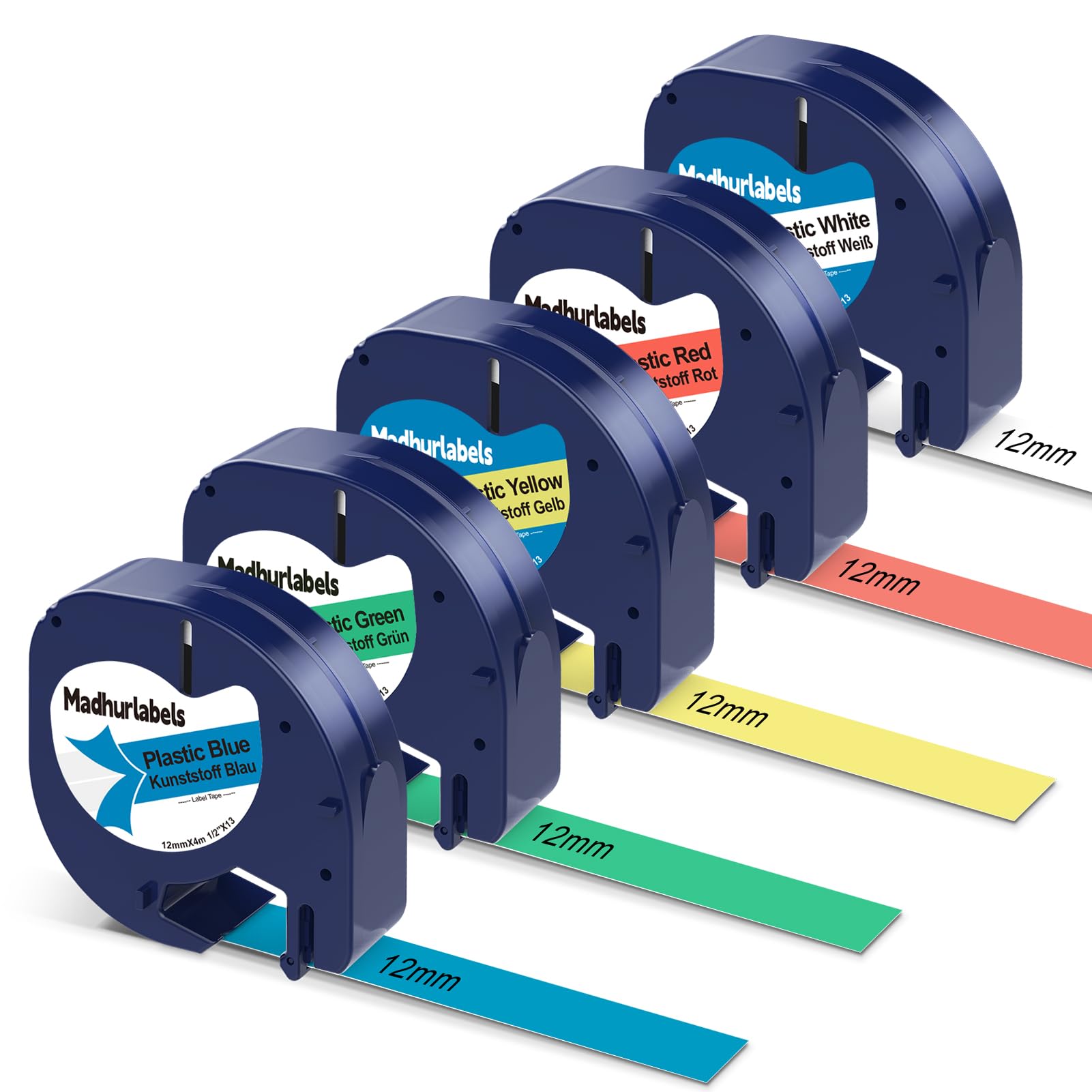 5 X Plastic Clear Label Maker Refills Replacement for Dymo Letratag Refills, Compatible with Dymo Label Maker Refills 12mm x 4m Letratag Replacement for Letra Tag for LT100T LT100H QX50