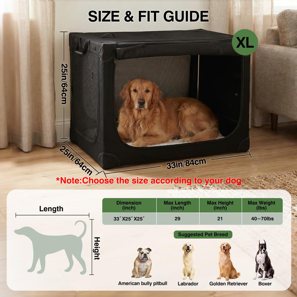 Veraste 24" L x 17" W x 17" H Collapsible Travel Dog Crate, Portable Soft Dog Kennel for Small Medium Pets up to 30 lbs, 4-Door Foldable Travel Crate with Durable Mesh & Storage Bag, Black