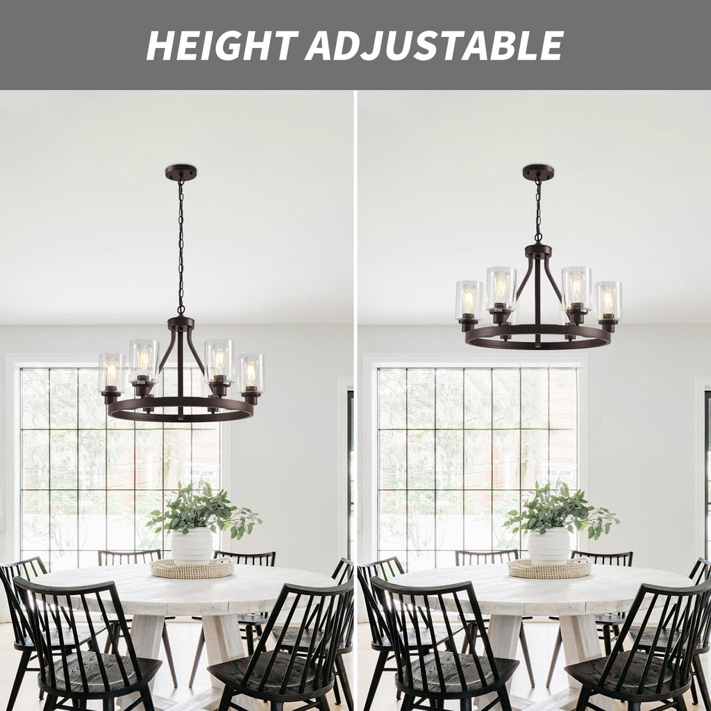 Lanhall 6-Light Modern Dining Room Light Fixture Brushed Nickel Kitchen Chandelier Ceiling Hanging Pendant Lighting with Glass Shade for Living Room Bedroom Entryway Adjustable Height Metal E26