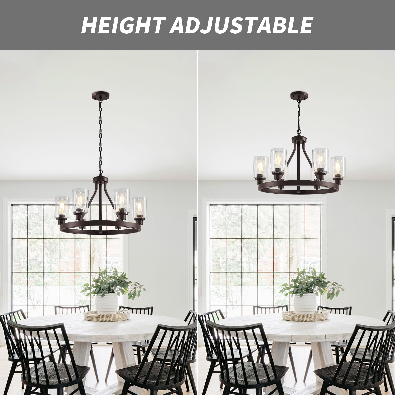 Lanhall 6-Light Modern Dining Room Light Fixture Brushed Nickel Kitchen Chandelier Ceiling Hanging Pendant Lighting with Glass Shade for Living Room Bedroom Entryway Adjustable Height Metal E26