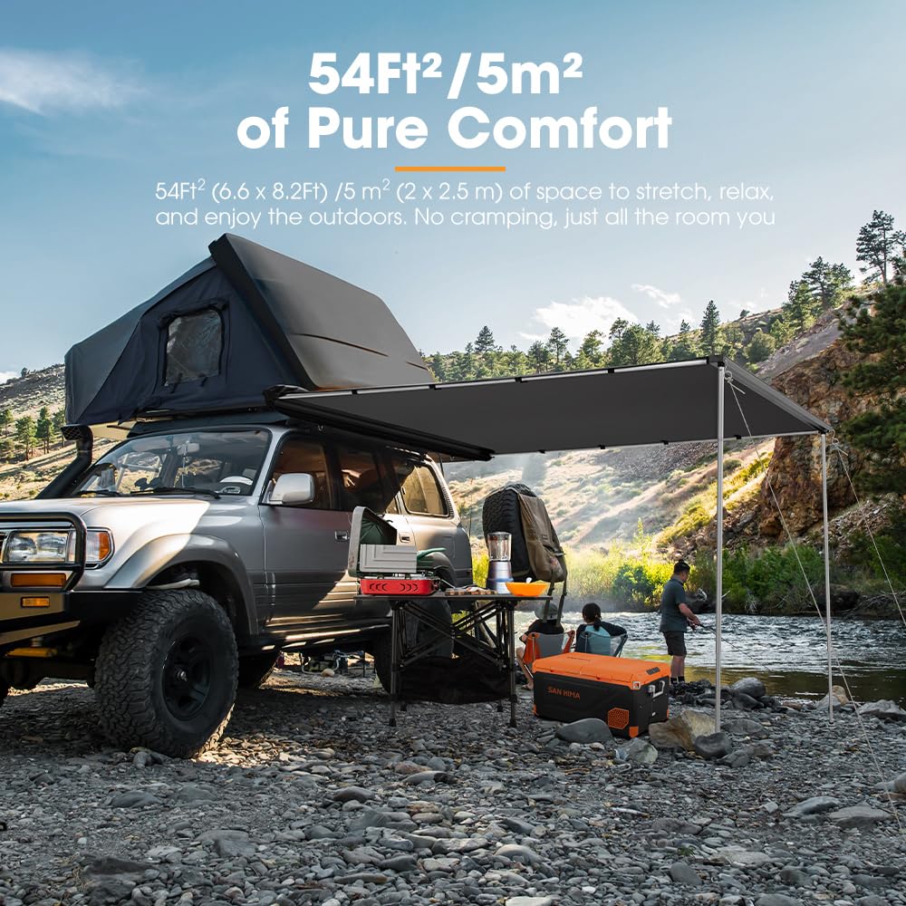SanHima Vehicle Awning 4.6ft x 6.6ft - Roof Rack Pull Out Side Awning 30ft² Sun Shade UPF50+ Weatherproof for Camping Car SUV Truck Van