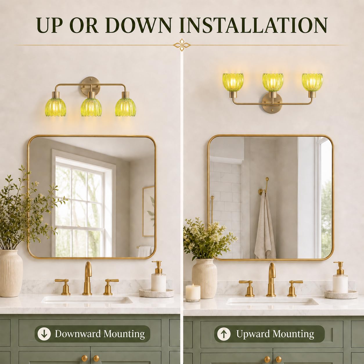 1-Light Gold Brass Bathroom Light Fixture,Wall Sconces set of 2,Brushed Gold Vanlity Light Over Mirror,Bathroom Vanity Light with White Tulip Glass Flower Shade,E26 Socket(Bulbs Not Included)